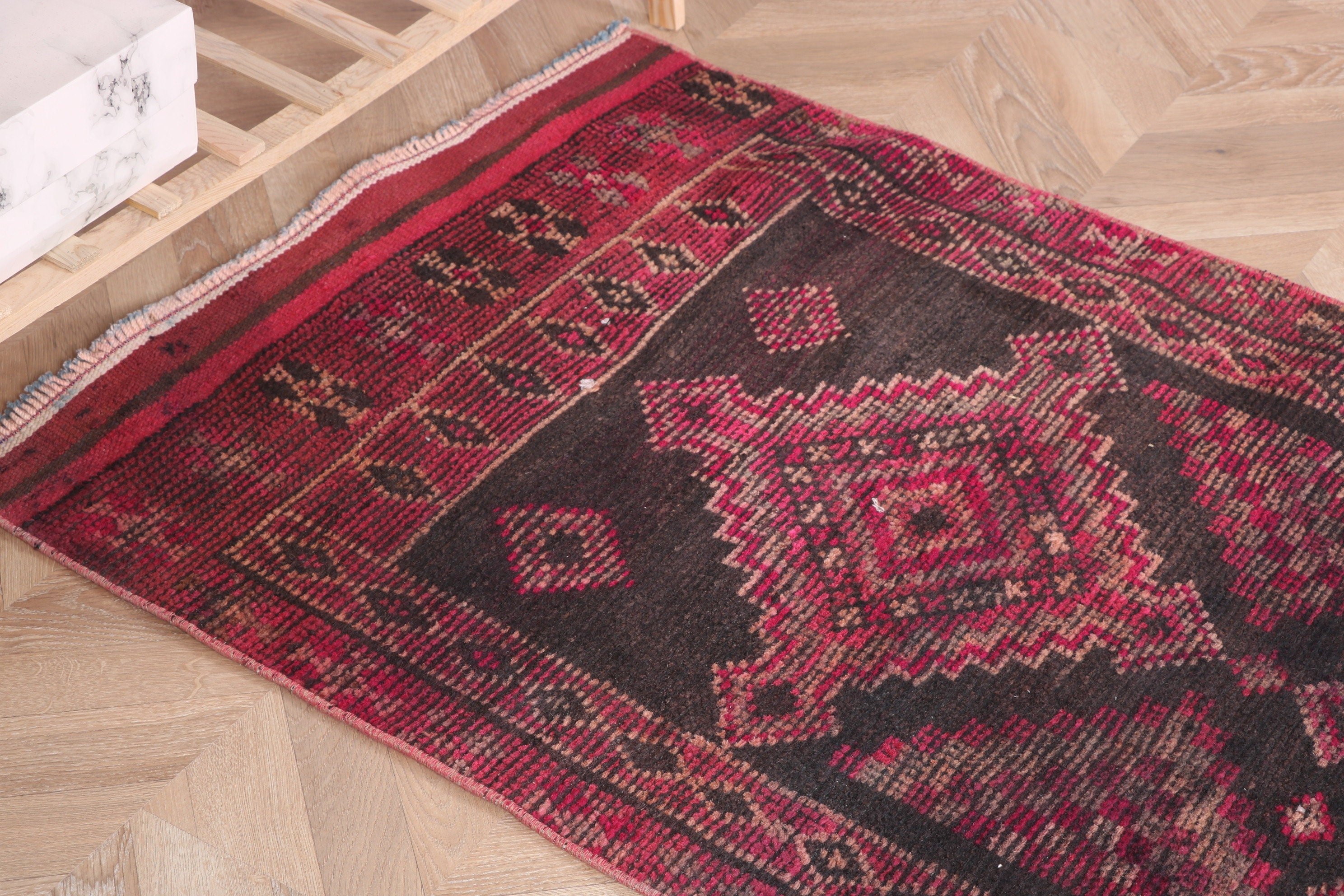 Pembe Açıklama Halısı, Vintage Halılar, Etnik Halı, 2.7x14.2 ft Runner Halıları, Yatak Odası Halısı, Beni Ourain Runner Halıları, Düz Dokuma Halılar, Türk Halısı