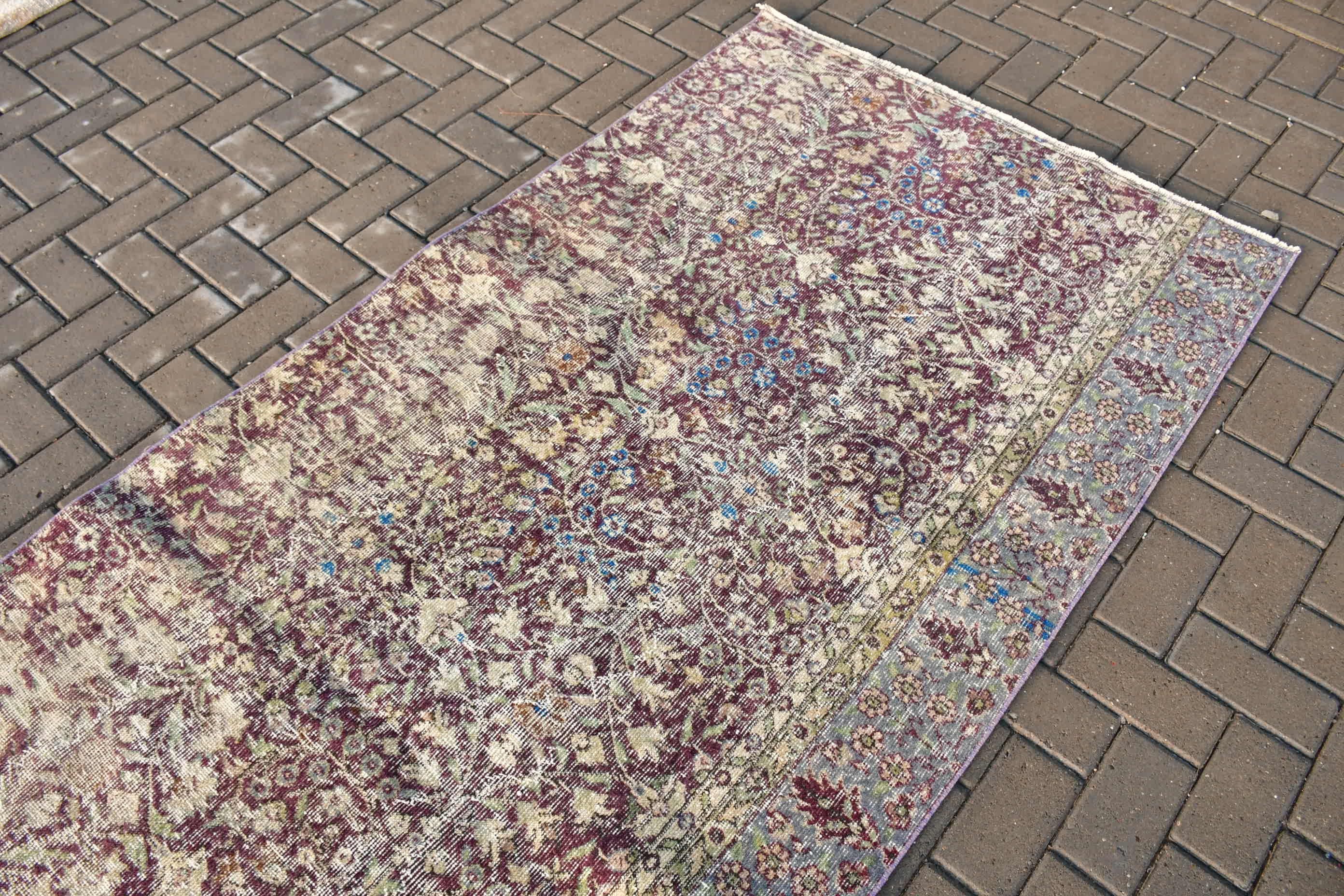 Koridor Halısı, Vintage Halı, Koridor Halıları, Türk Halıları, Yatak Odası Halısı, Oryantal Halı, 3.8x9.9 ft Runner Halısı, Mor Ev Dekor Halıları