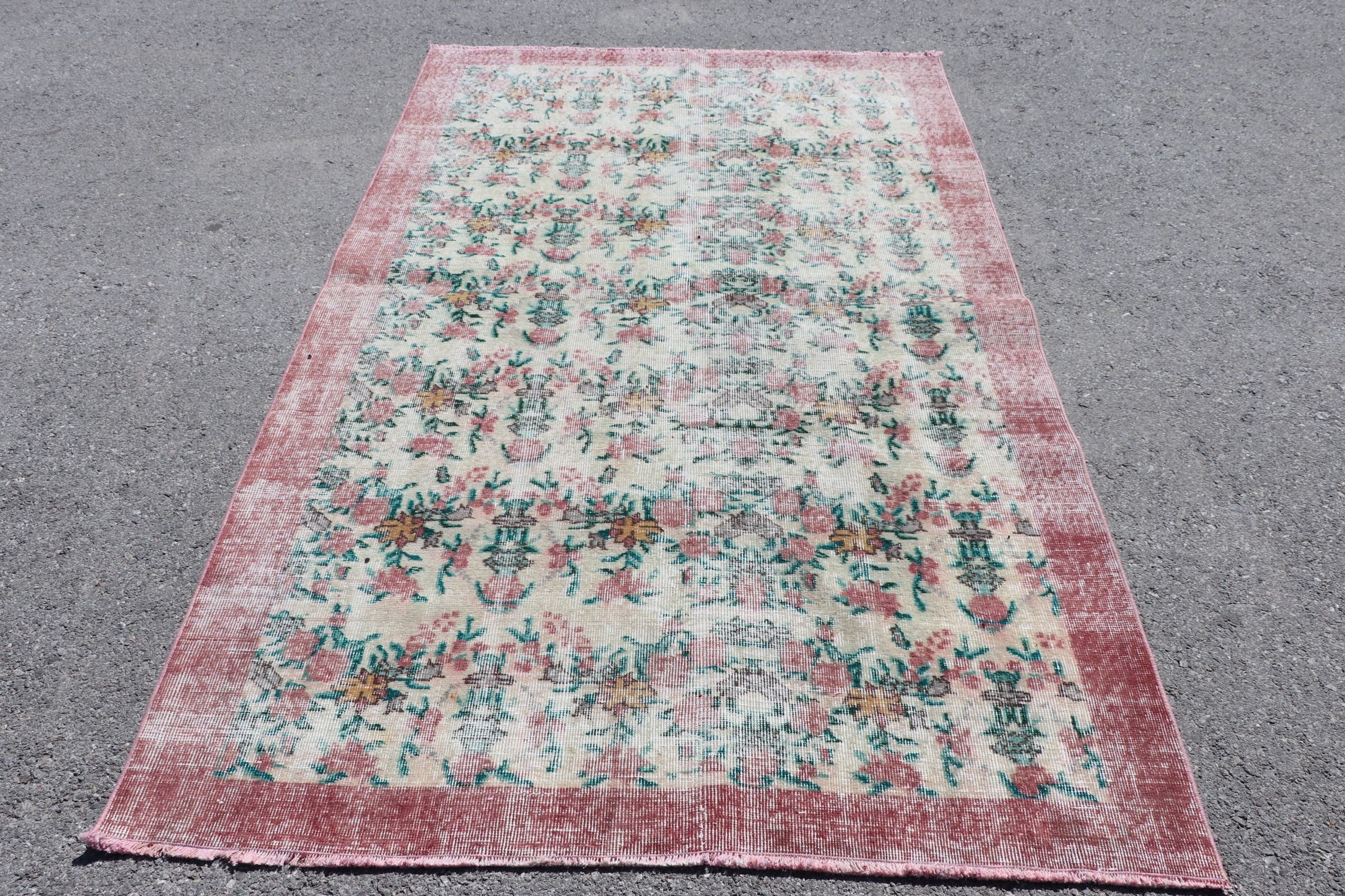 Kitchen Rug, Floor Rug, Bedroom Rug, Turkish Rugs, 4.7x7.5 ft Area Rug, Vintage Rug, Oriental Rug, Dining Room Rugs, Red Home Decor Rug