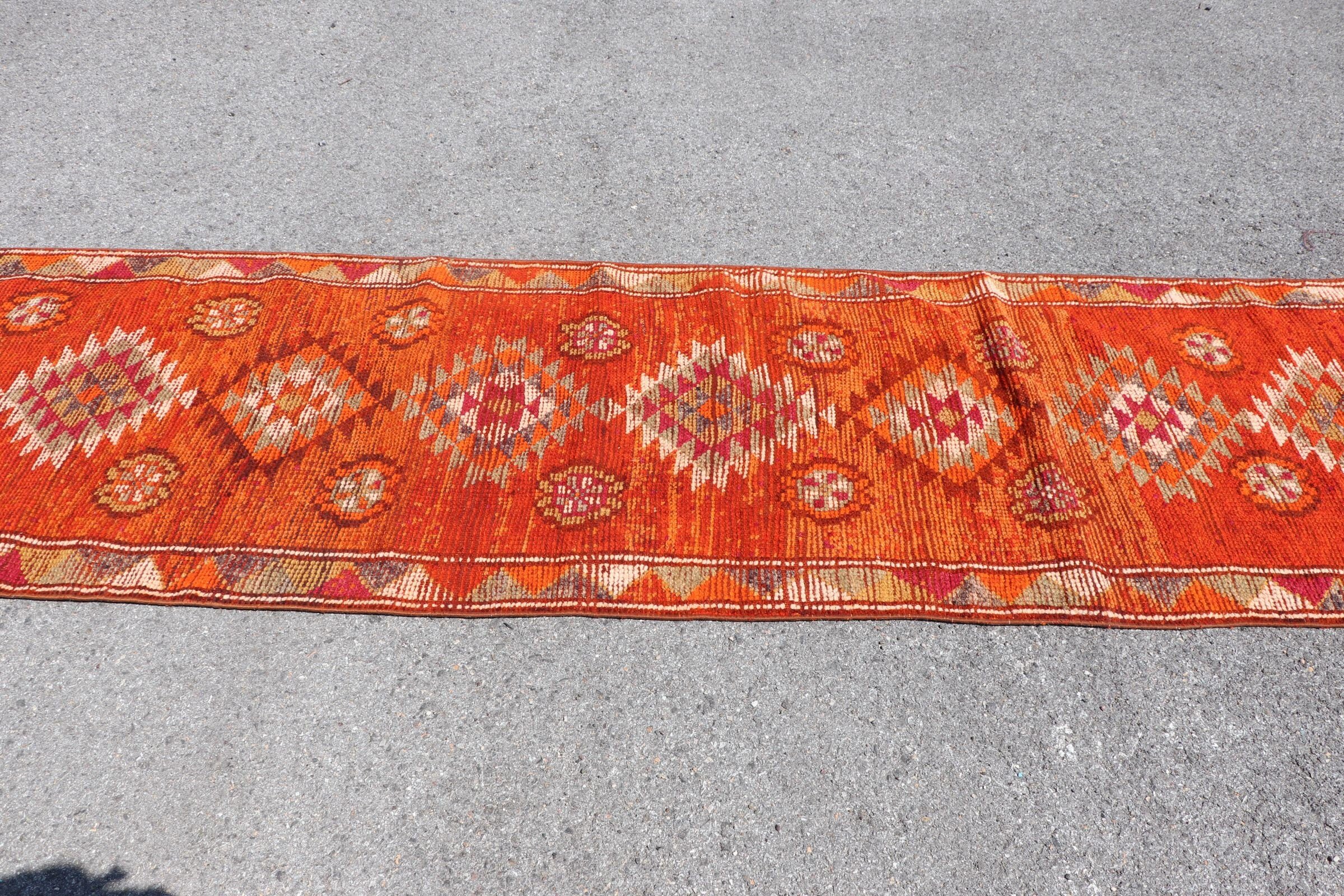 Rugs for Corridor, Cool Rug, Orange Oushak Rugs, Vintage Rug, Antique Rugs, 2.6x11.8 ft Runner Rug, Kitchen Rug, Turkish Rug, Stair Rugs