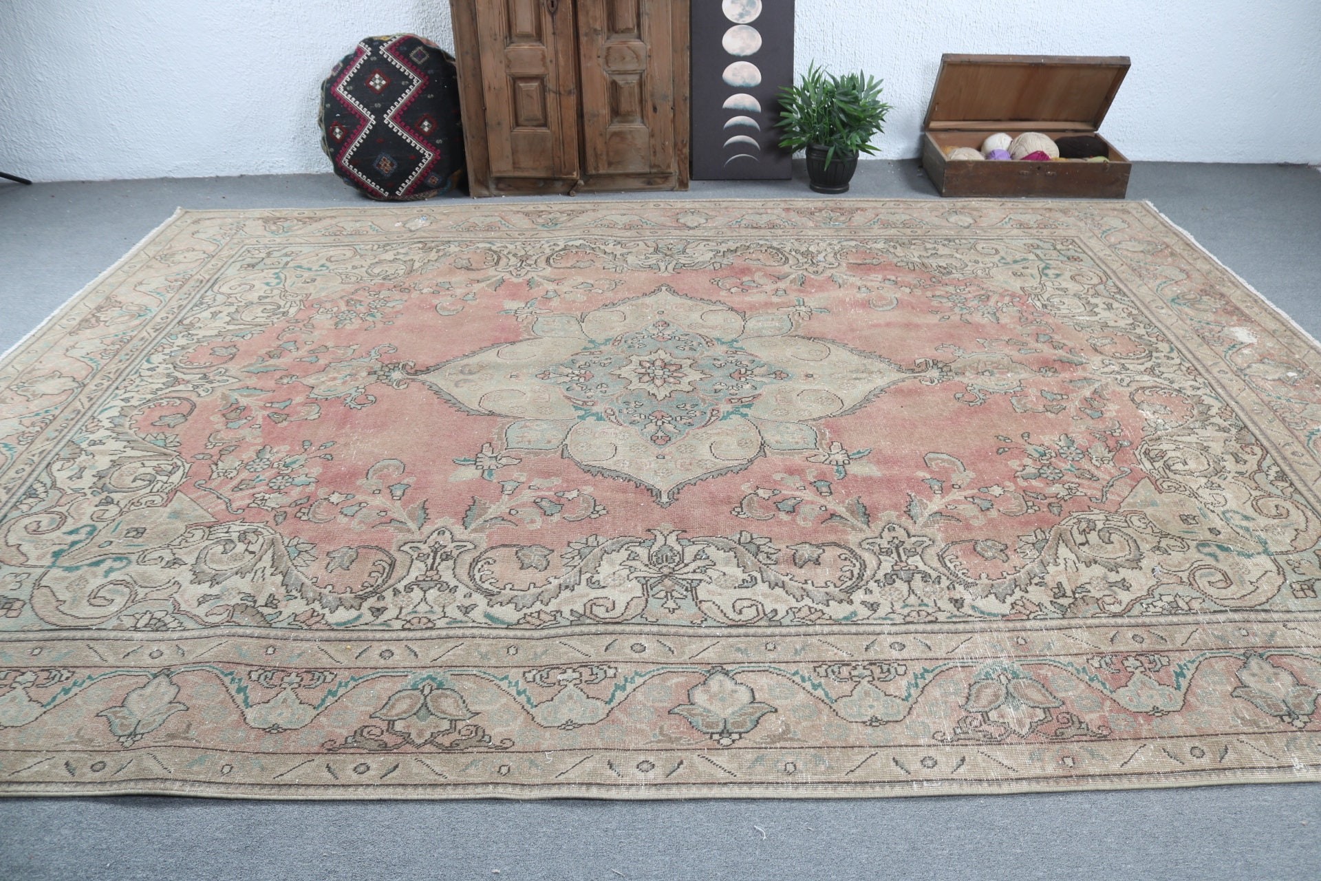 El Dokuma Halılar, Vintage Halı, Yün Halılar, Türk Halısı, Yemek Odası Halısı, Oryantal Halılar, Kırmızı Nötr Halı, Salon Halısı, 9.5x12.7 ft Büyük Boy Halı