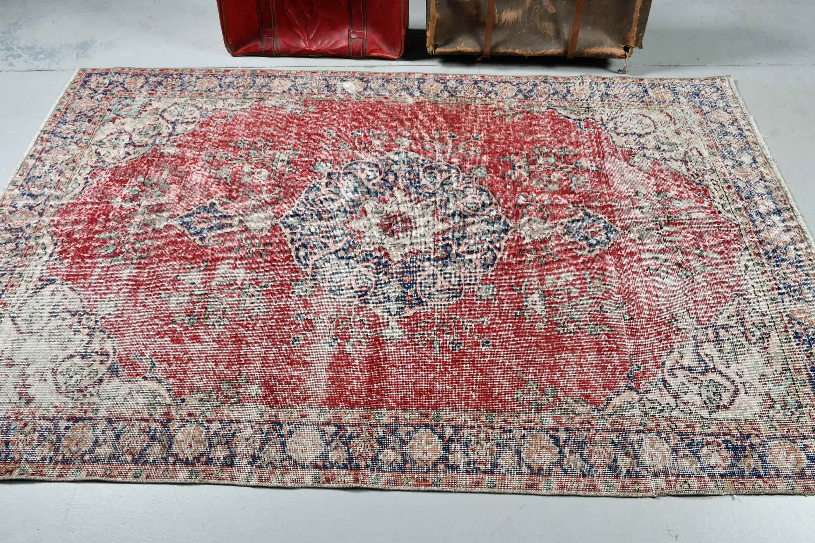 Kitchen Rugs, Oriental Rug, Home Decor Rugs, Rugs for Bedroom, Muted Rug, Turkish Rug, Vintage Rugs, Red  4.7x7.3 ft Area Rugs