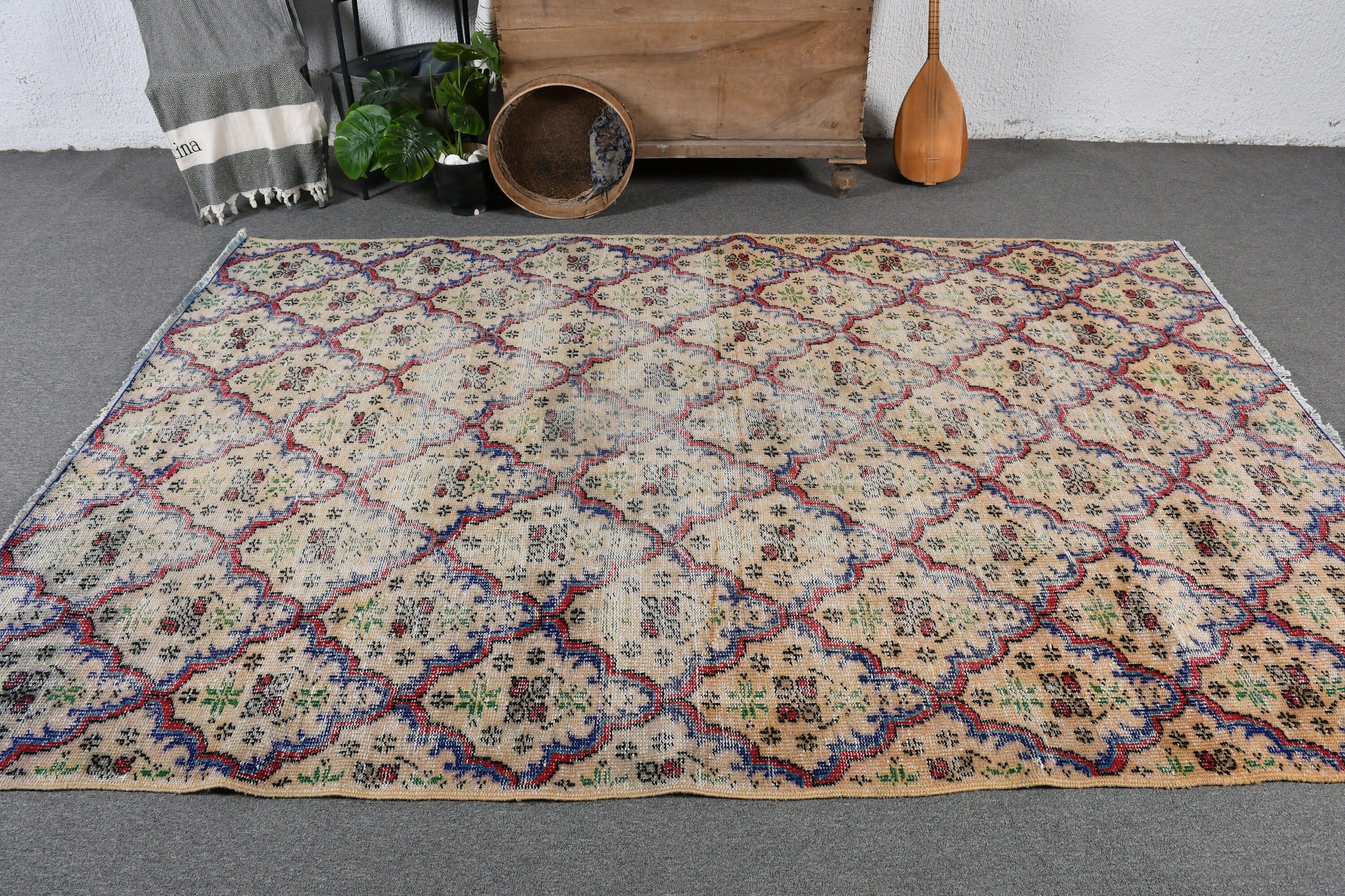 Vintage Halılar, Oryantal Halılar, Düz Dokuma Halılar, Oushak Halılar, Oturma Odası Halıları, Türk Halısı, Kahverengi Yün Halılar, Salon Halısı, 5,7x8,6 ft Büyük Halı