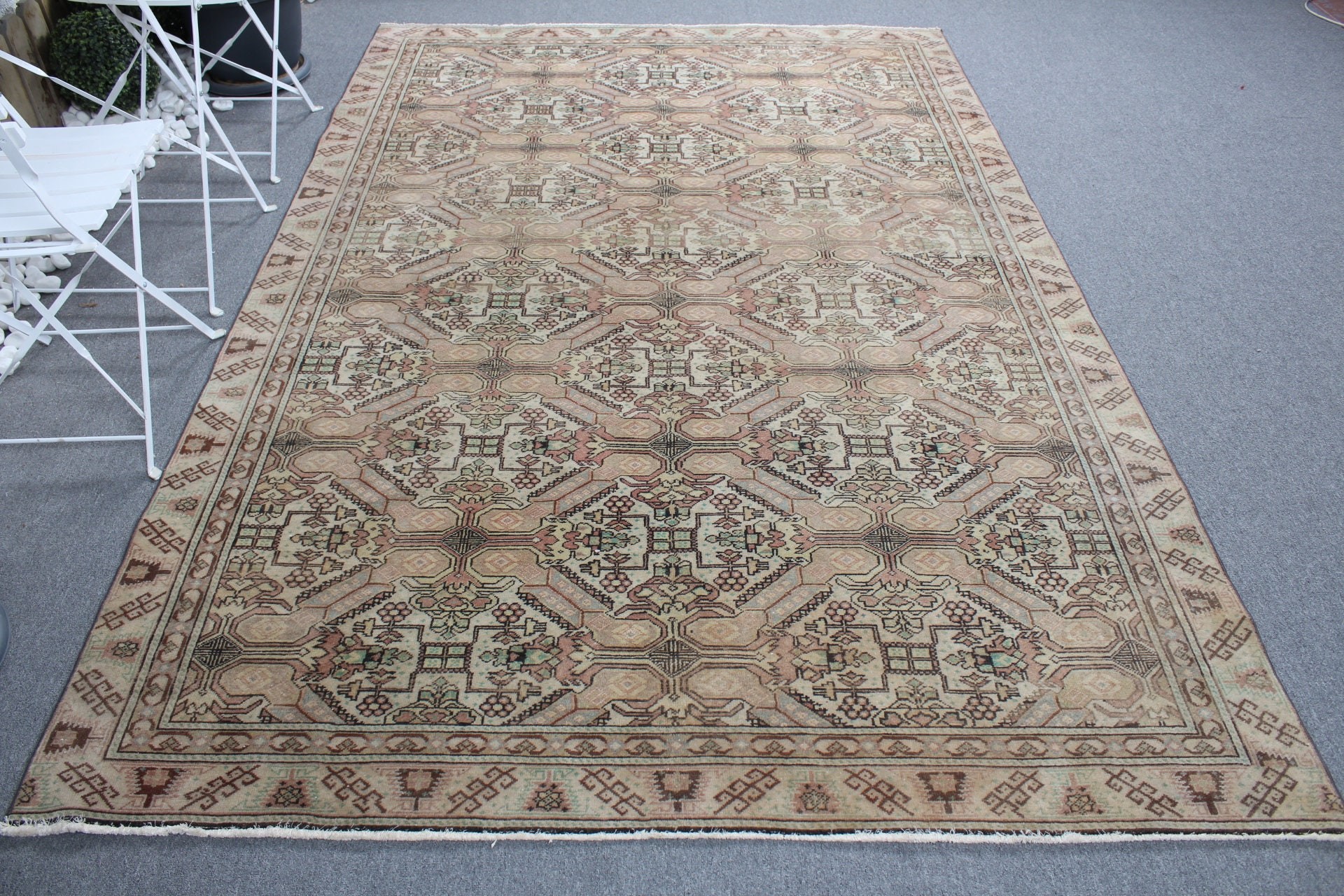 Oushak Halıları, 6x9,1 ft Büyük Halı, Kahverengi Anadolu Halıları, Yer Halıları, Türk Halıları, Vintage Halı, Salon Halısı, Yemek Odası Halısı, Soyut Halılar