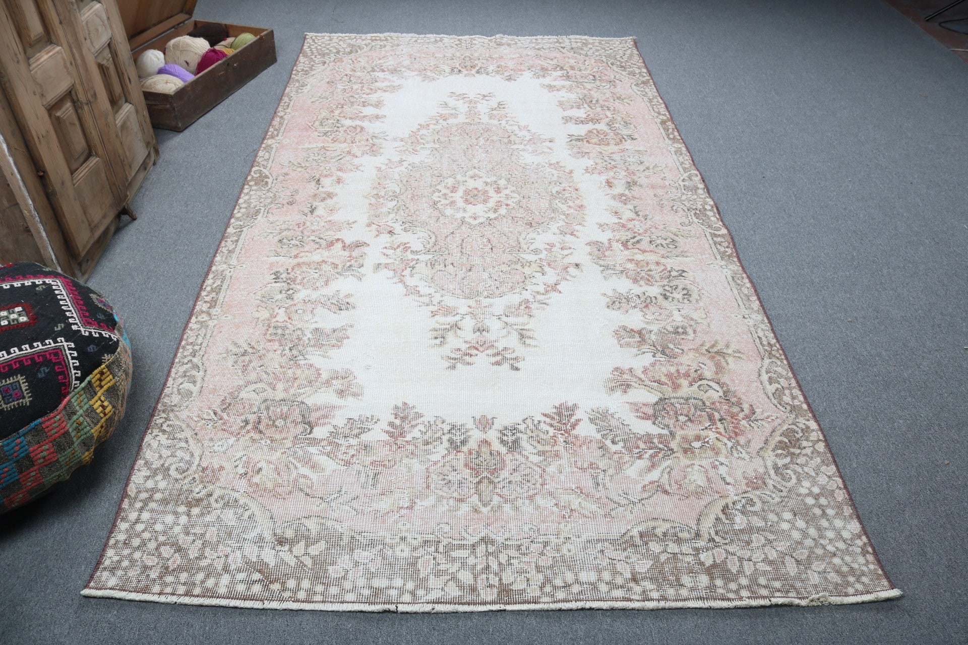 Yer Halıları, 5.1x9.5 ft Büyük Halılar, Boho Halı, Büyük Oushak Halı, Vintage Halı, Pembe Açıklama Halıları, Türk Halıları, Büyük Vintage Halı