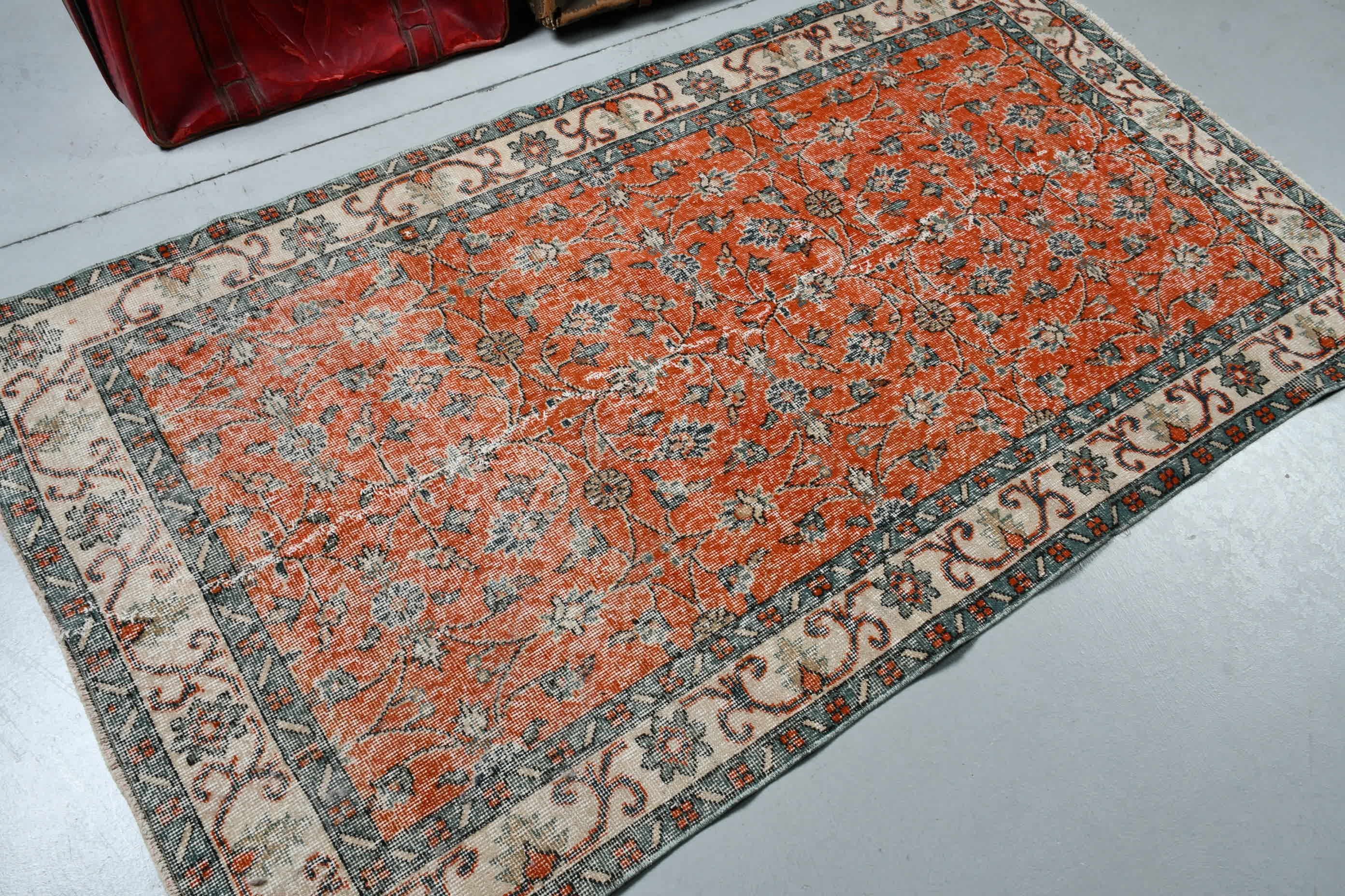 Living Room Rug, Orange Floor Rug, Rugs for Indoor, Turkish Rug, Vintage Rug, Indoor Rugs, Kitchen Rug, 3.7x6.7 ft Area Rug