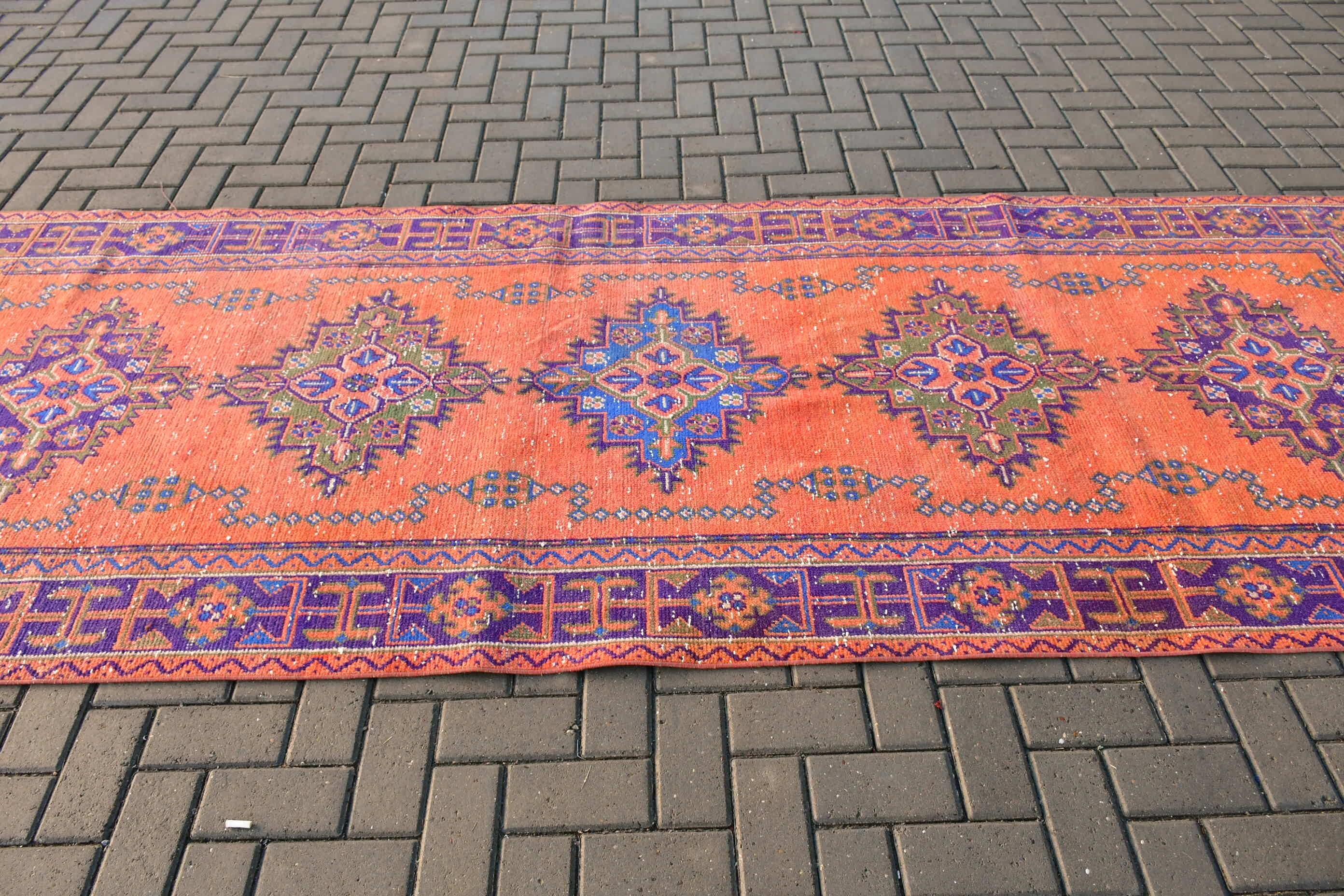 Rugs for Kitchen, 4.2x11.2 ft Runner Rug, Vintage Rug, Orange Bedroom Rug, Turkish Rugs, Corridor Rug, Anatolian Rug