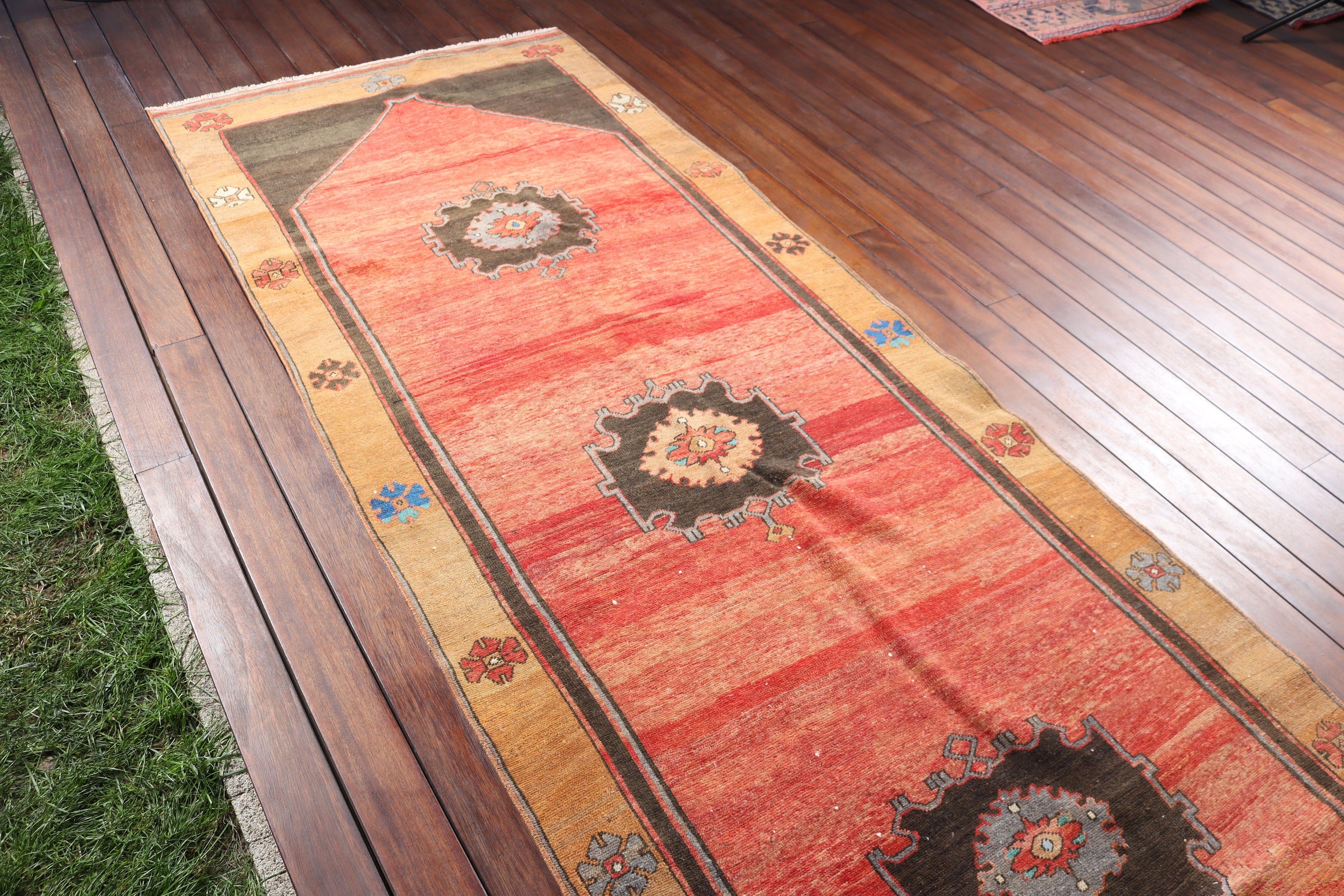 Neutral Rug, Turkish Rugs, Red Moroccan Rugs, 3.4x10.6 ft Runner Rug, Vintage Rug, Luxury Rug, Kitchen Rugs, Bedroom Rug, Corridor Rugs