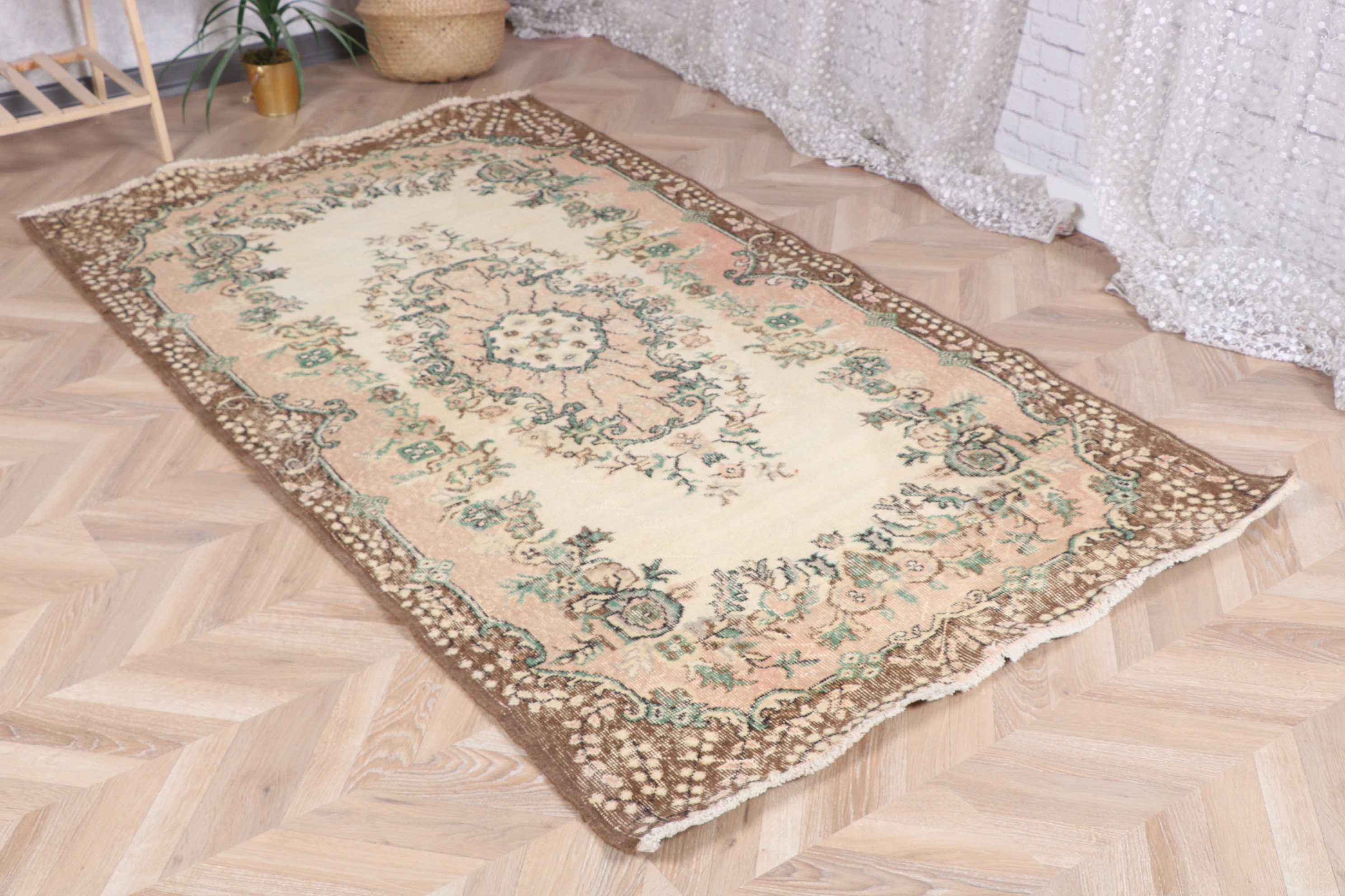 Oturma Odası Halıları, 3,9x7 ft Alan Halıları, Oturma Odası Halıları, Türk Halısı, Kahverengi Açıklama Halıları, Vintage Halılar, Düz Dokuma Halı, Yer Halısı