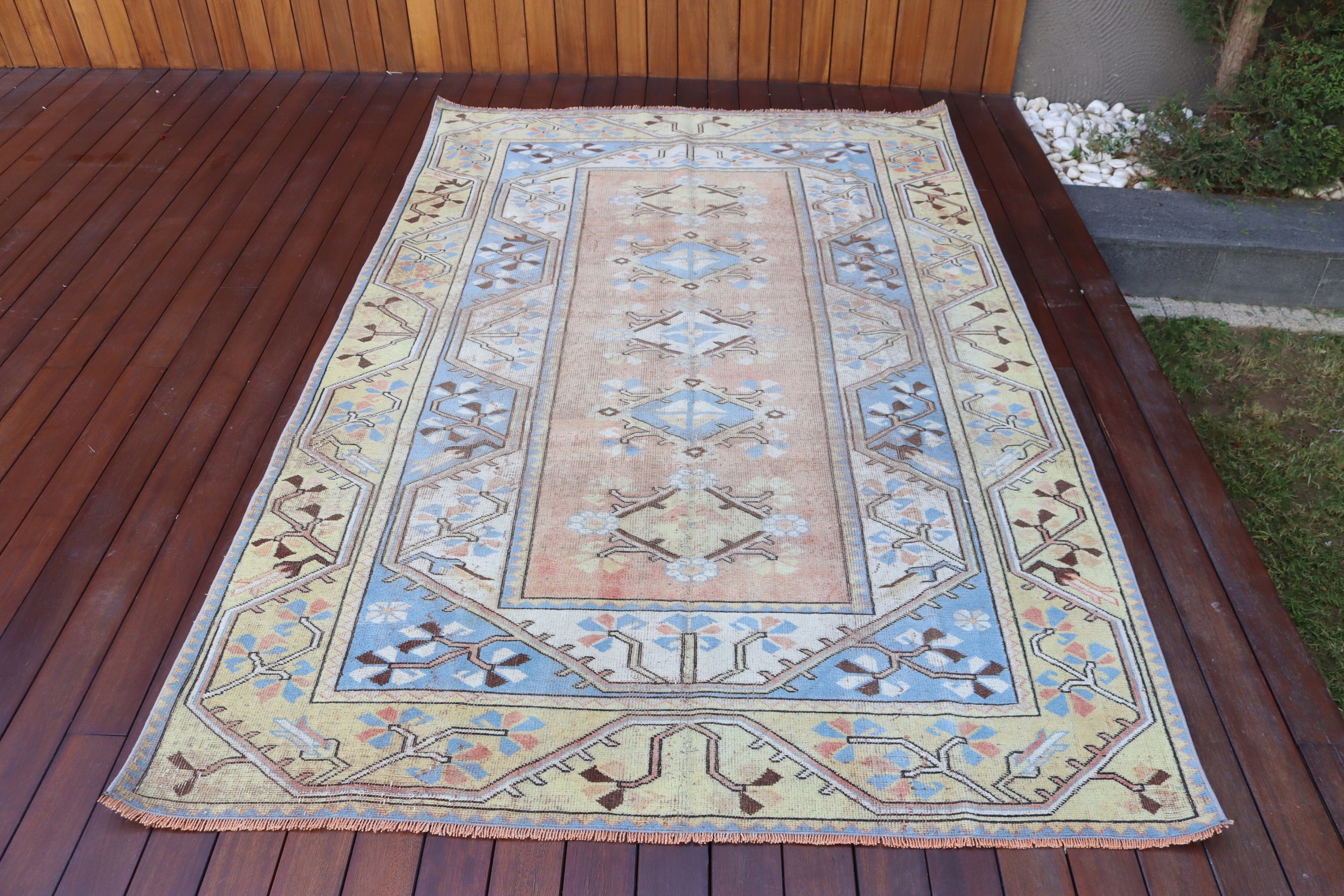 Kitchen Rugs, Turkish Rugs, Vintage Rugs, Beige Cool Rug, Handmade Rugs, Wool Rugs, Oushak Area Rug, Vintage Area Rug, 4.9x7.6 ft Area Rug