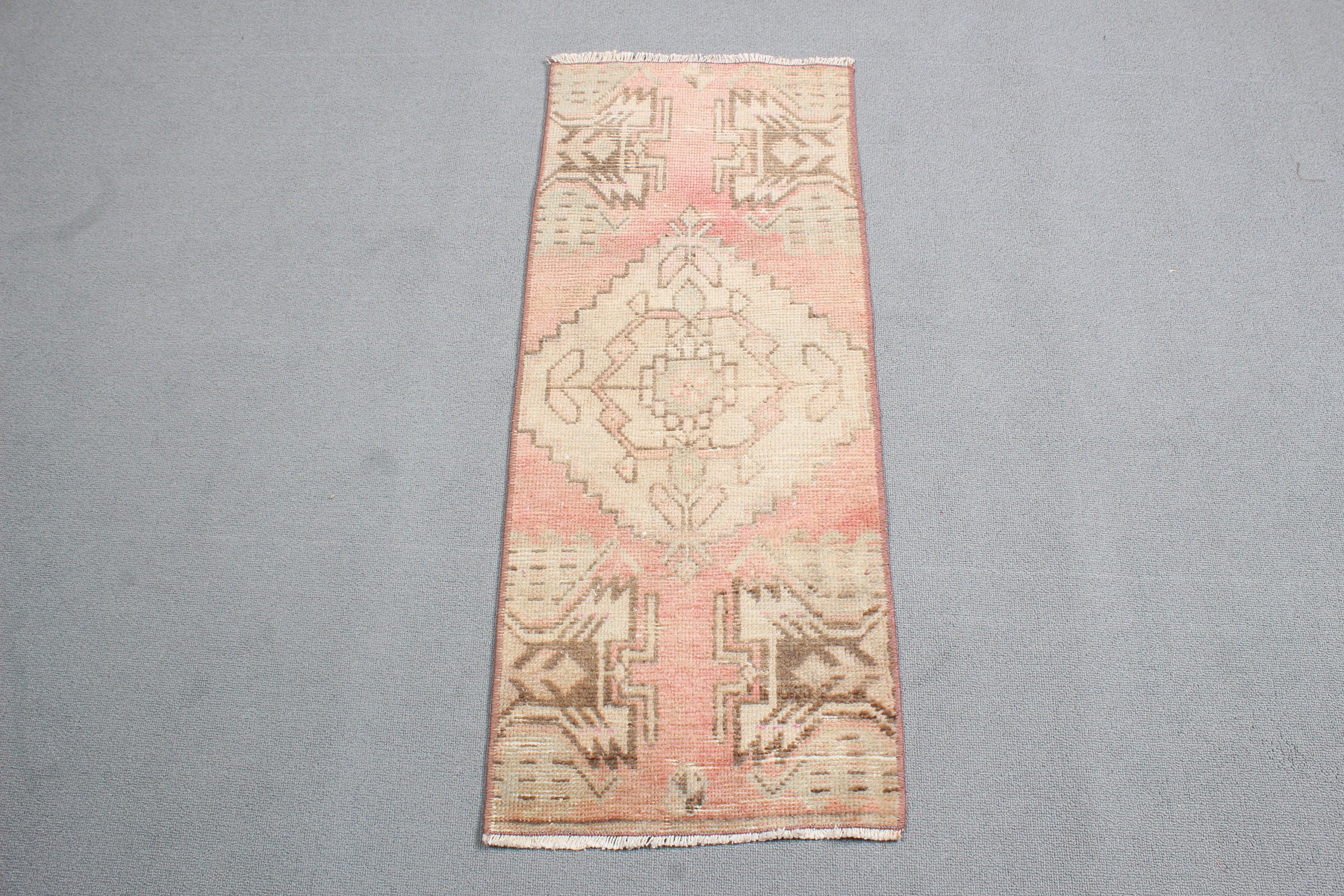 Small Area Rugs, Turkish Rug, 1.3x3.1 ft Small Rugs, Rugs for Entry, Bath Rug, Vintage Rug, Kitchen Rug, Antique Rug, Pink Neutral Rugs