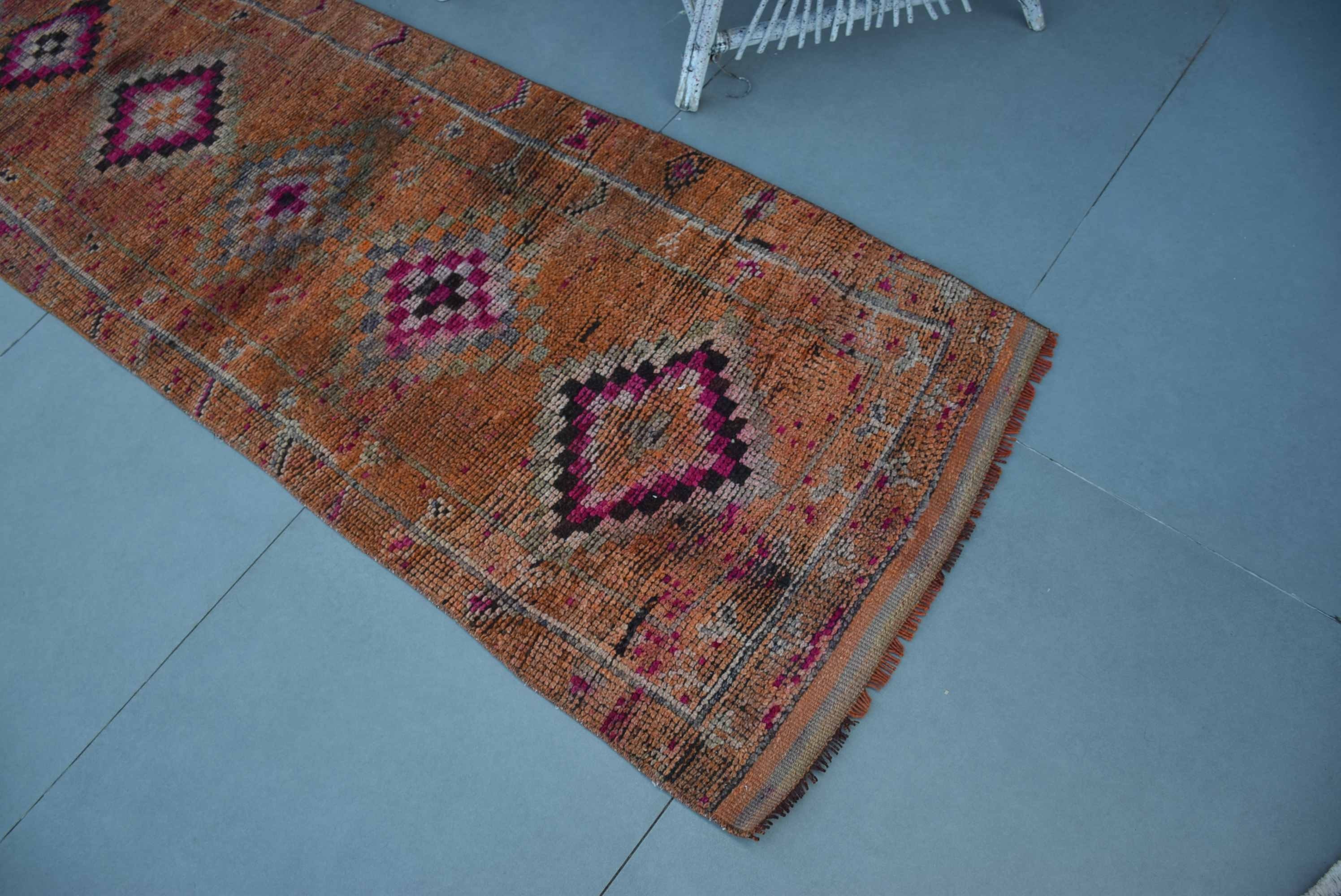 Rugs for Kitchen, 2.5x11.9 ft Runner Rugs, Old Rug, Orange Floor Rug, Hallway Rug, Moroccan Rug, Vintage Rugs, Turkish Rug, Wool Rug