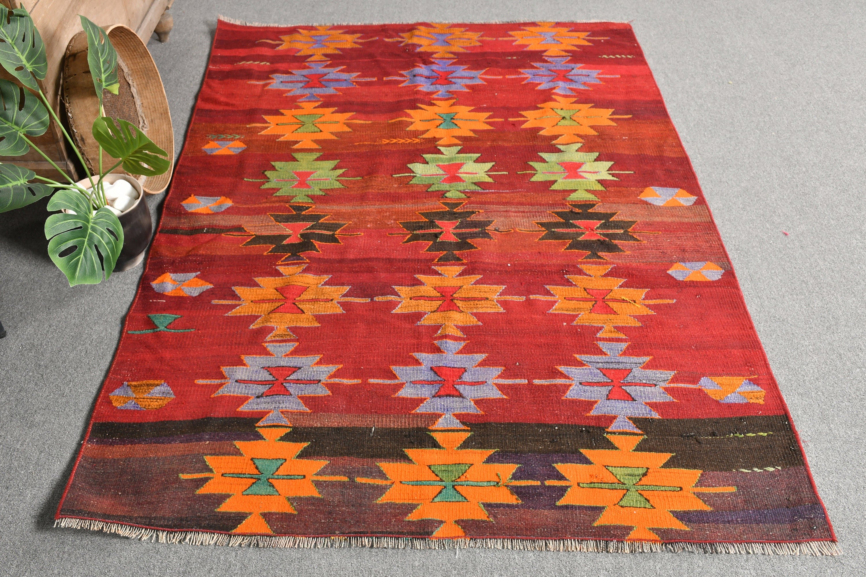 Yatak Odası Halısı, Oryantal Halı, Vintage Halı, Kilim, Türk Halısı, Çocuk Halısı, Kırmızı 4.4x6.2 ft Alan Halıları, Boho Halısı, Oushak Halısı