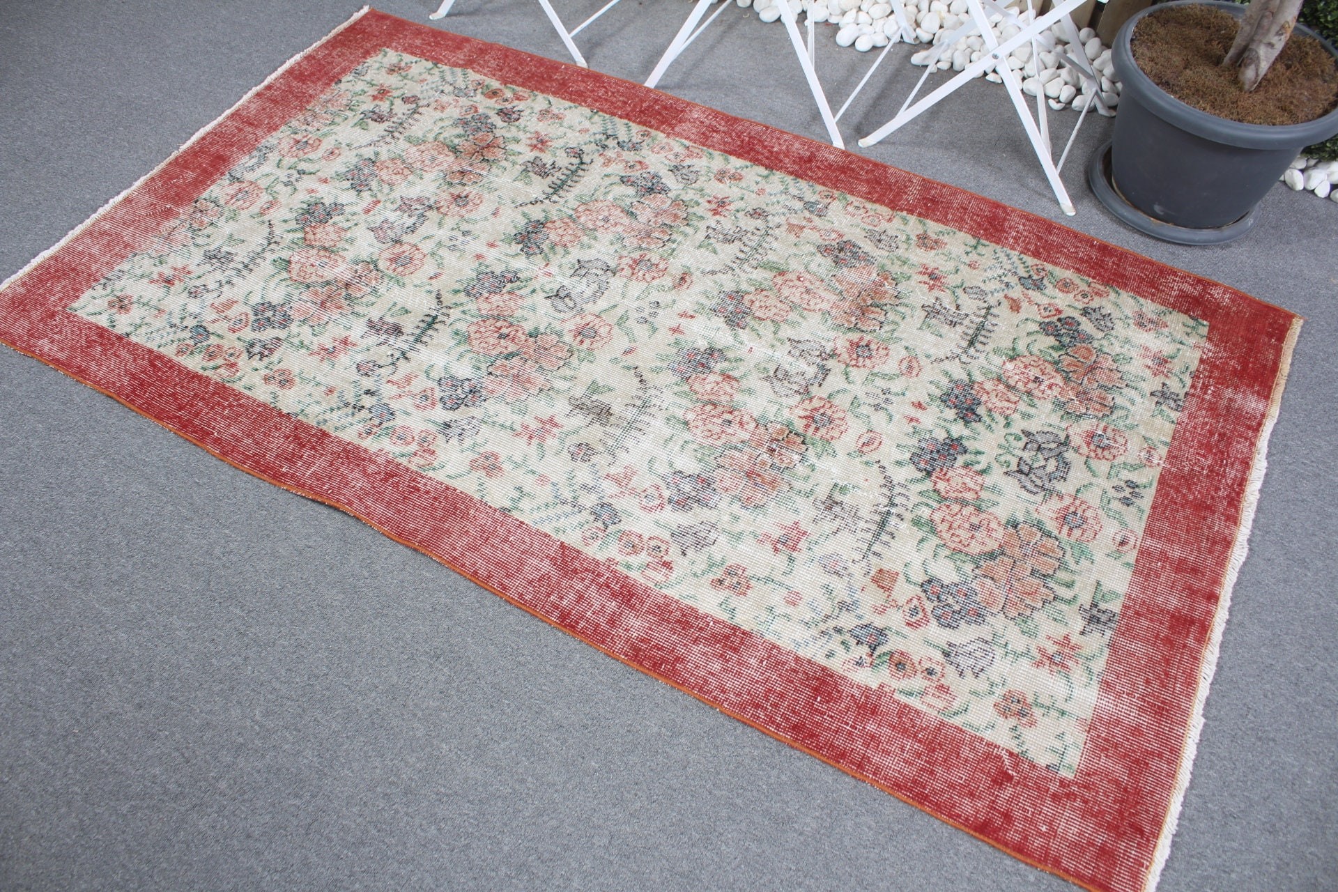 Vintage Rug, Red Moroccan Rug, Oriental Rug, Rugs for Area, 3.8x6.7 ft Area Rug, Kitchen Rug, Oushak Rugs, Turkish Rug, Dining Room Rugs