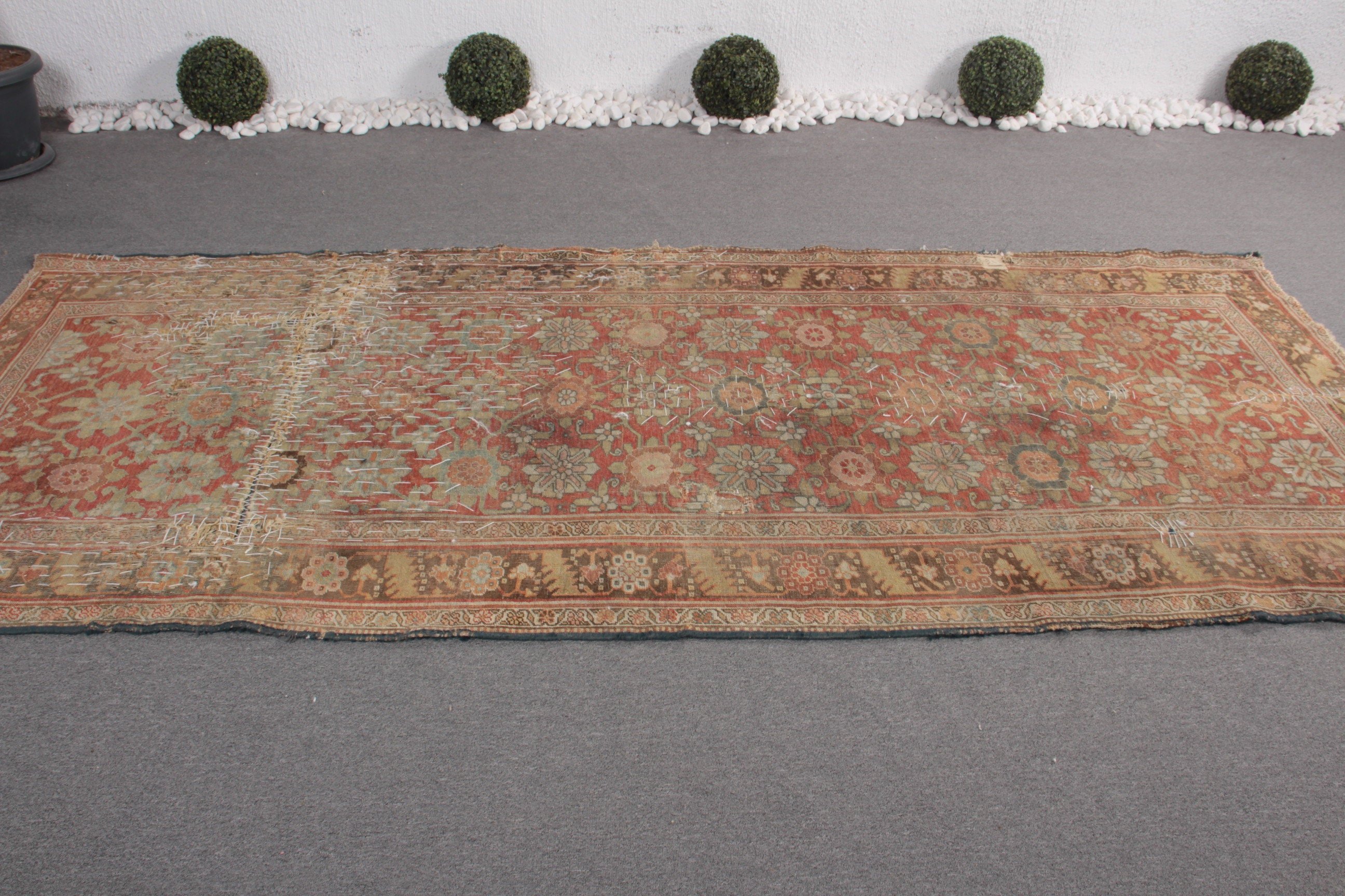 Vintage Rug, Bedroom Rug, Salon Rugs, Yellow Oriental Rug, Living Room Rugs, Wedding Rug, 4.4x10.2 ft Large Rug, Turkish Rug