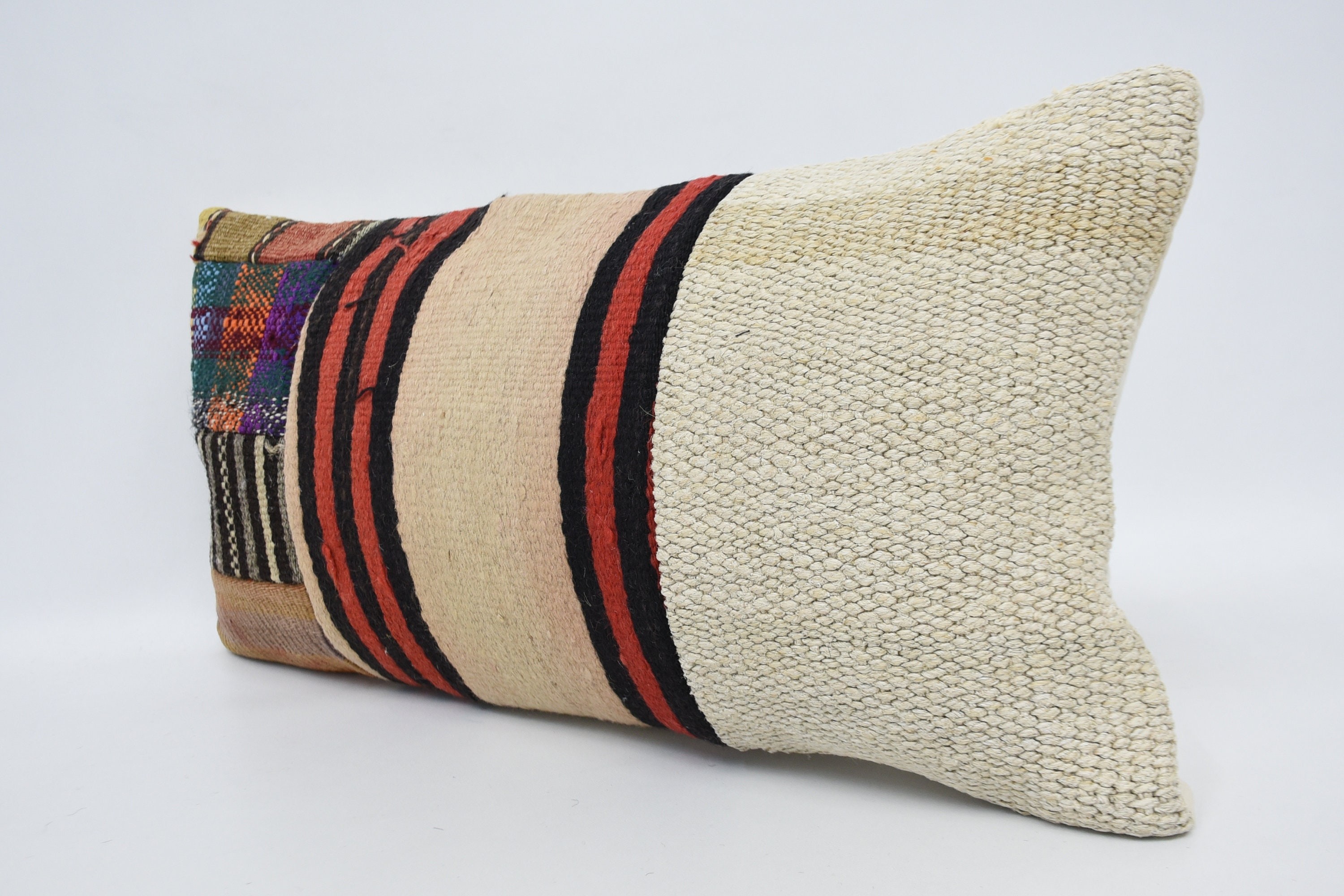 Pillow for Couch, Colorful Pillow, Vintage Kilim Pillow, Morroccon Kilim Cushion Pillow Sham, 12"x24" White Cushion, Pillow for Sofa