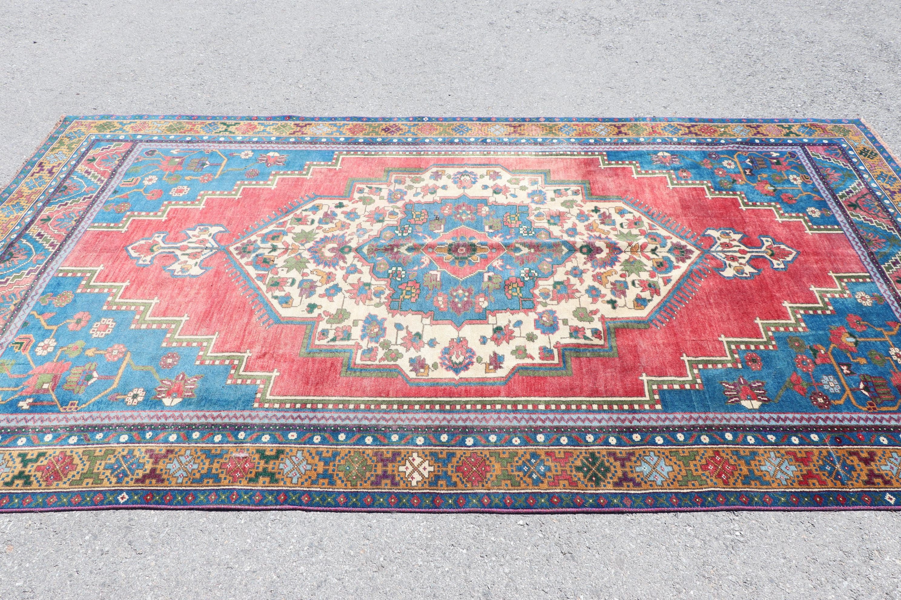 Kırmızı Oushak Halı, Vintage Halı, Yün Halı, 5.7x10 ft Büyük Halı, Yatak Odası Halıları, Anadolu Halısı, Türk Halısı, Salon Halıları, Yemek Odası Halısı