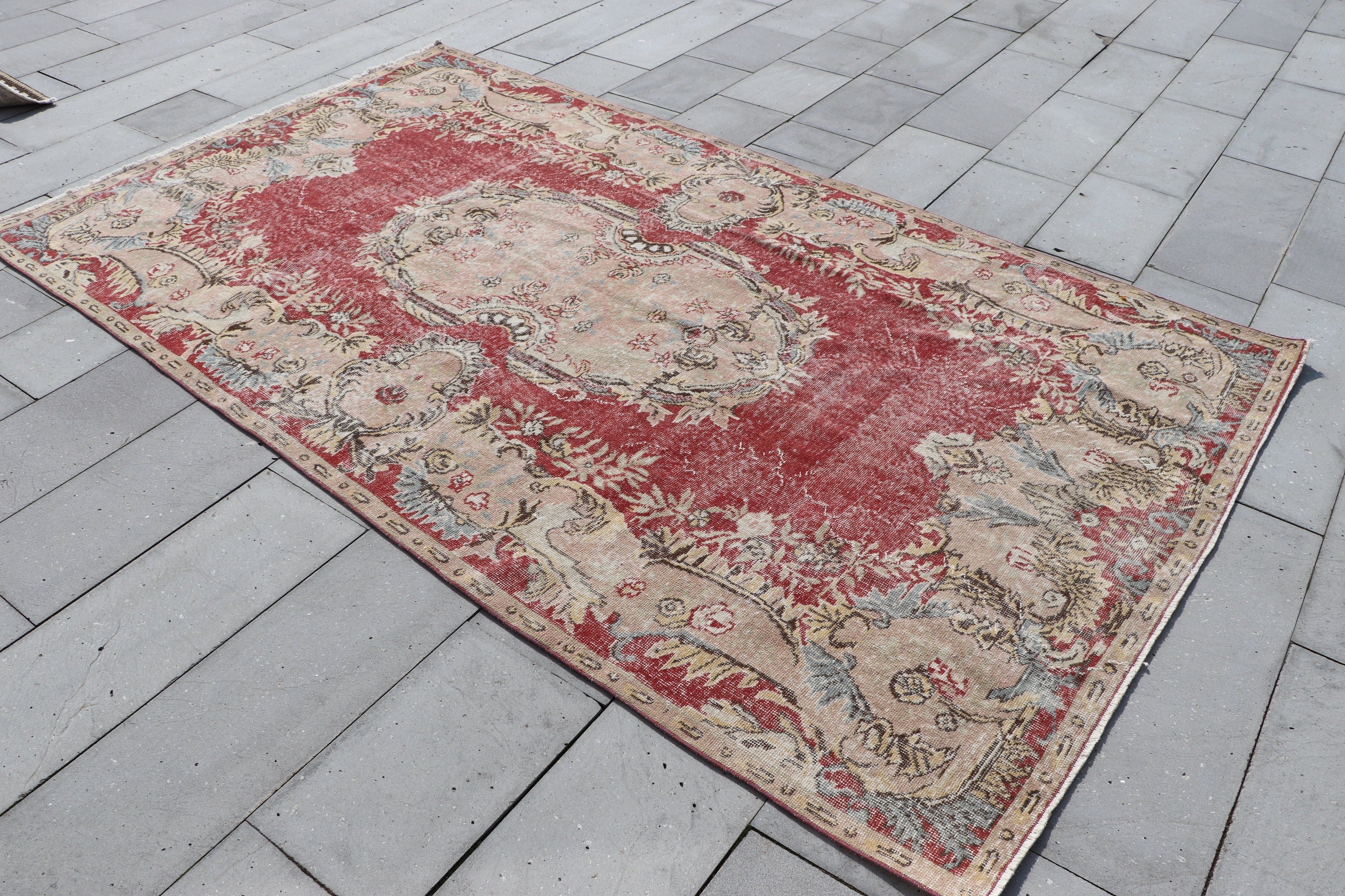 Bedroom Rug, Salon Rugs, Vintage Rug, Rugs for Salon, Oushak Rug, Turkish Rug, Anatolian Rug, Red  5.7x9.8 ft Large Rugs