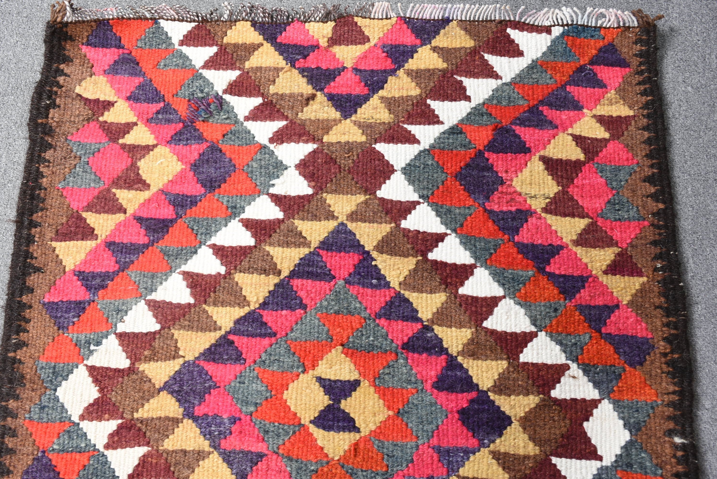 Brown Wool Rugs, Rugs for Hallway, Vintage Rugs, Turkish Rug, Stair Rugs, Kitchen Rugs, Anatolian Rug, Dorm Rugs, 2.9x10.6 ft Runner Rugs