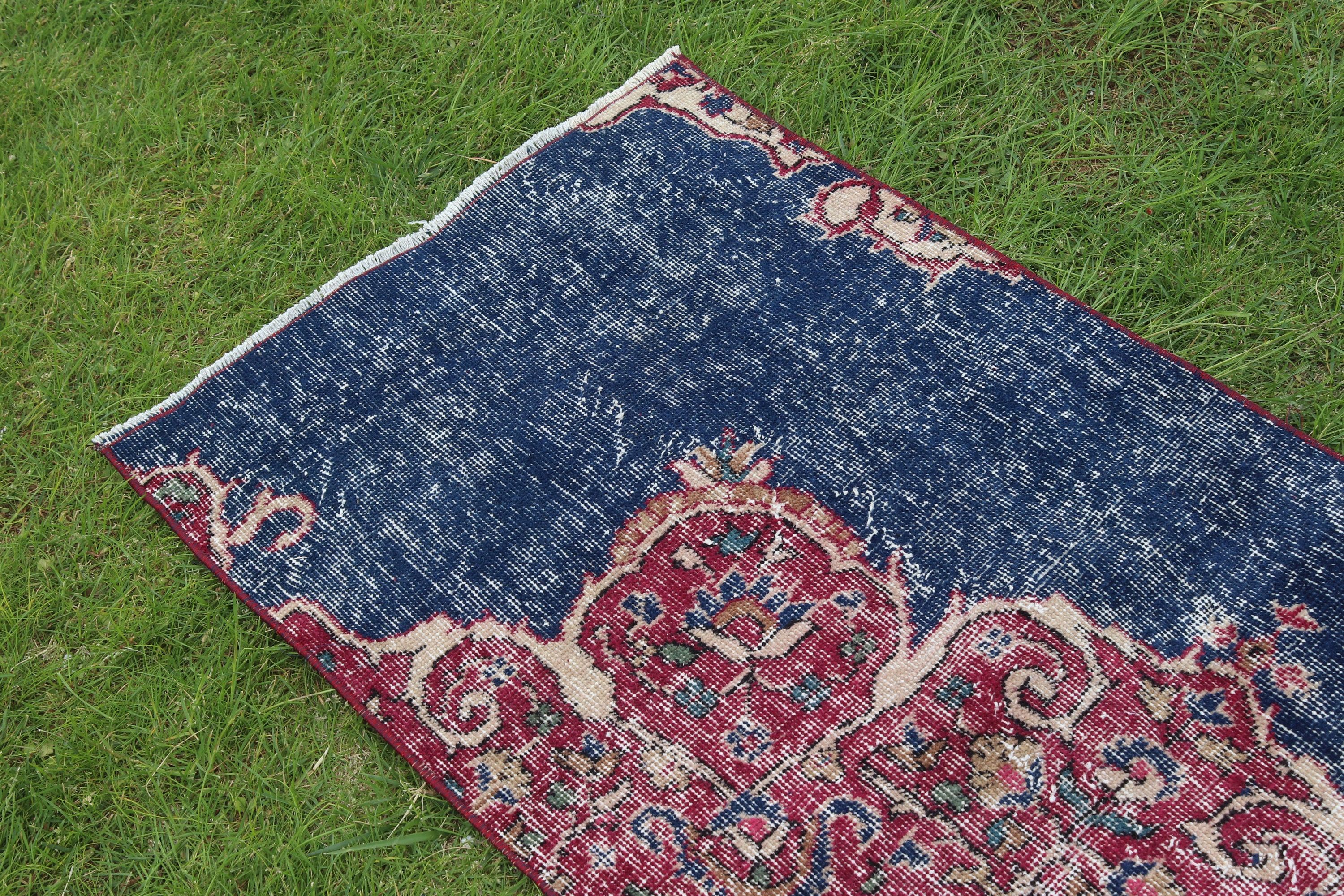 Blue Anatolian Rug, Car Mat Rug, Vintage Rugs, Bath Rugs, 2.2x5.2 ft Small Rug, Rugs for Car Mat, Turkish Rug, Oushak Rug, Luxury Rug