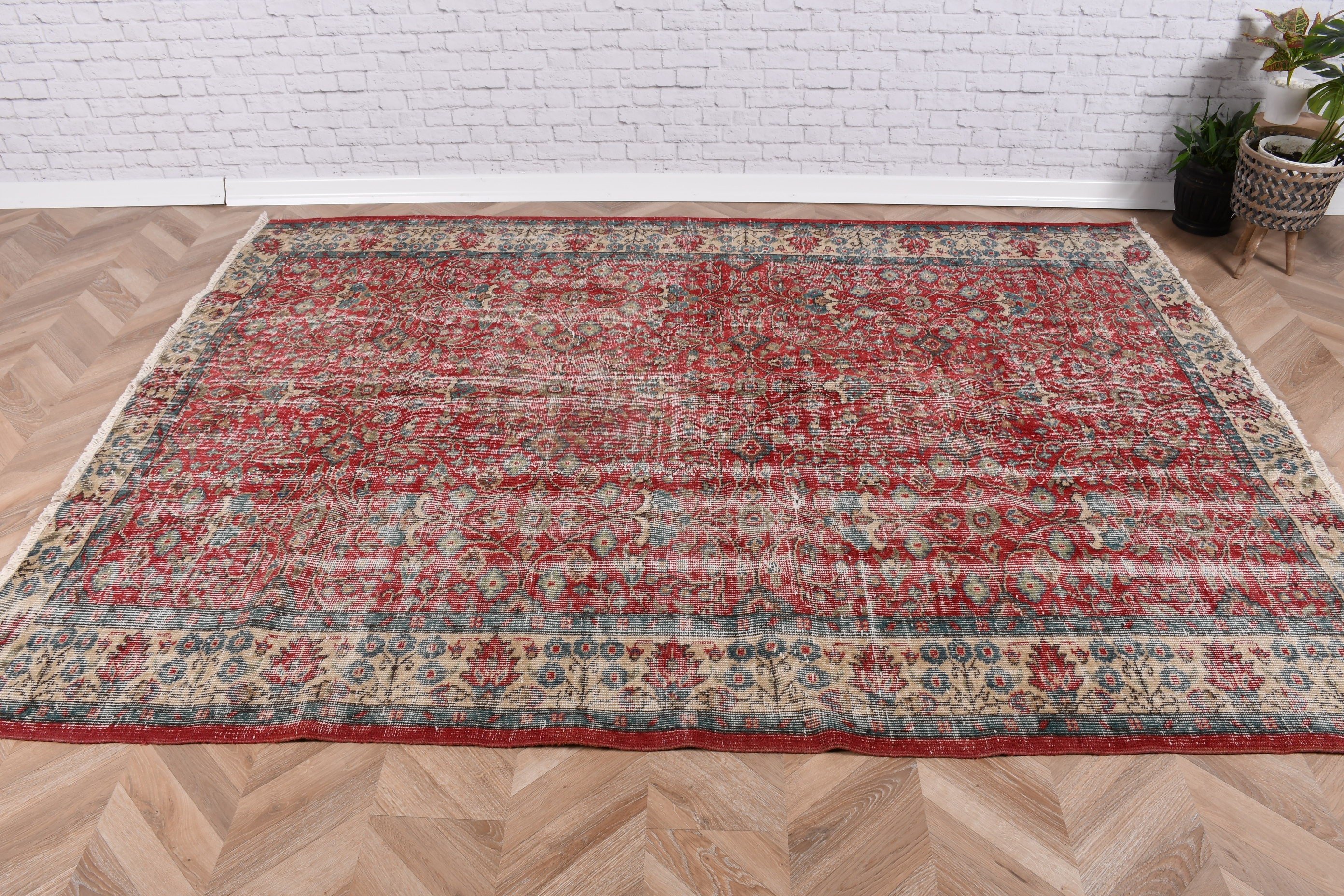 Yer Halısı, Yün Halılar, Bej Modern Halı, Vintage Halılar, Tribal Halılar, Yatak Odası Halısı, Türk Halısı, Büyük Oushak Halısı, 5.8x8 ft Büyük Halılar