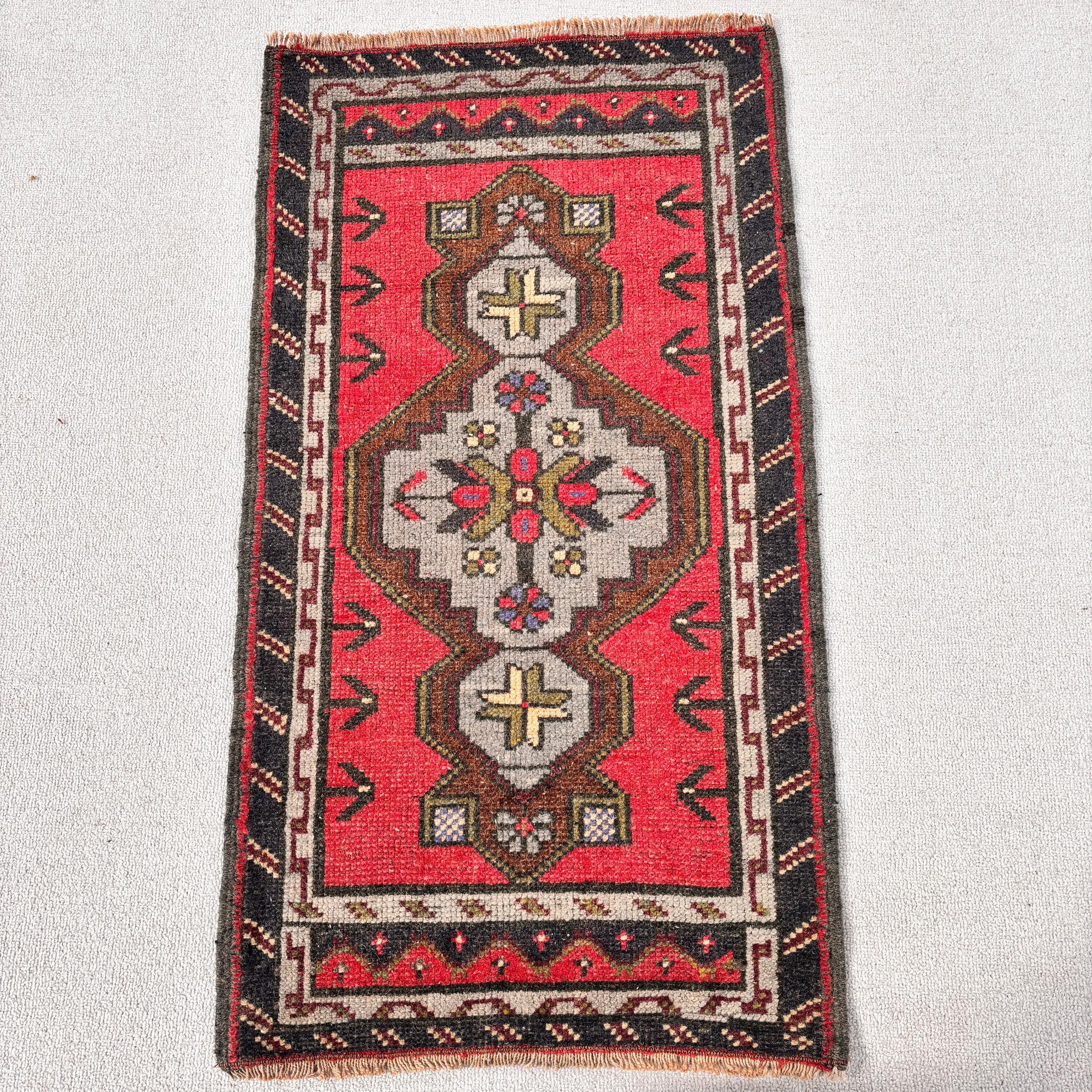 Vintage Halı, Modern Halılar, Kırmızı 1.8x3.2 ft Küçük Halılar, Banyo Halısı, Etnik Halı, Antika Halılar, Küçük Alan Halısı, Türk Halıları