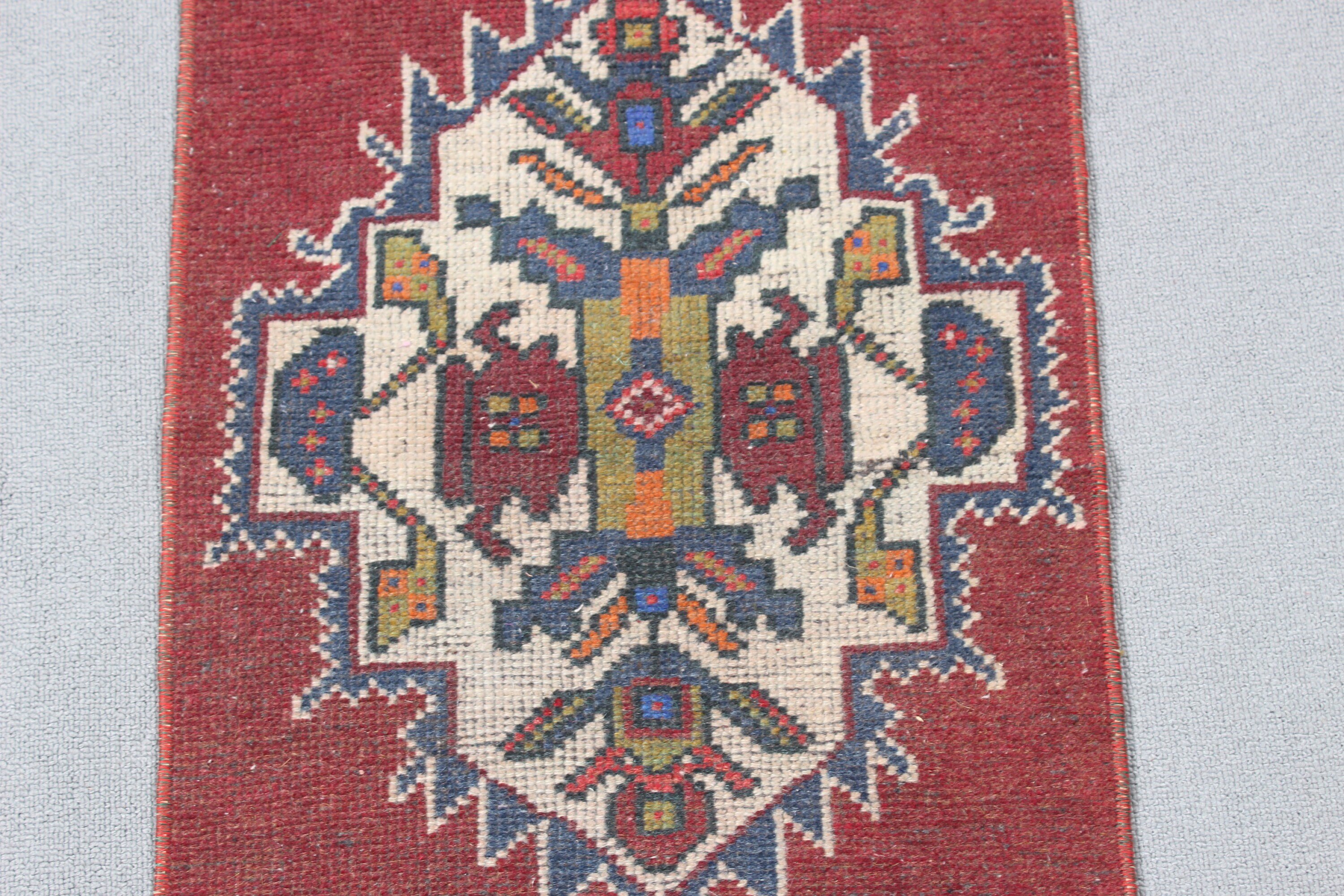 Türk Halısı, Oushak Halısı, Mutfak Halısı, Mor Geometrik Halılar, Vintage Halı, Düz Dokuma Halı, Küçük Vintage Halı, 1.4x3.5 ft Küçük Halılar