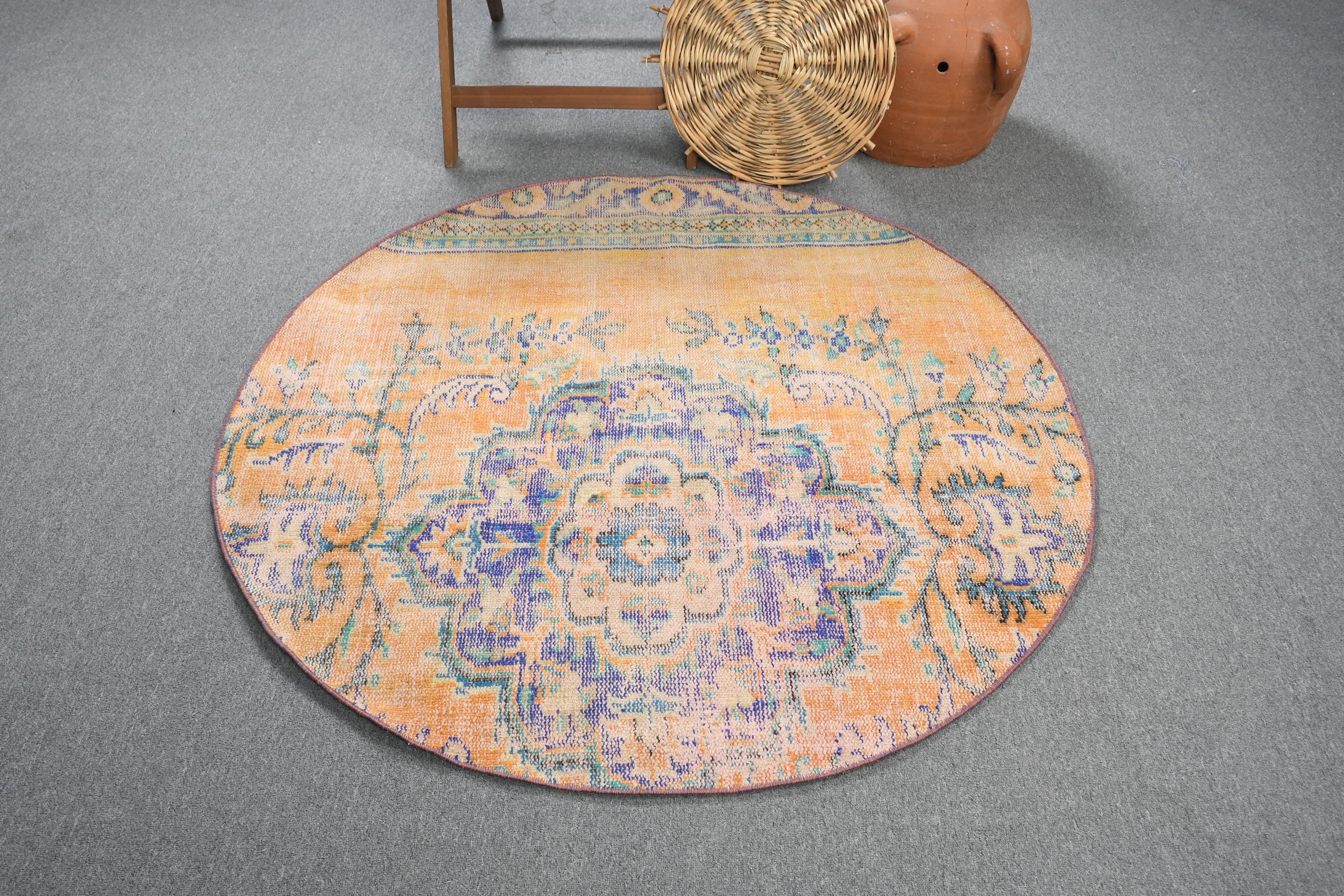 Boho Rugs, Orange Home Decor Rug, Kitchen Rug, Nursery Rug, Antique Rug, Rugs for Bedroom, 4.5x4.5 ft Accent Rug, Turkish Rug, Vintage Rug