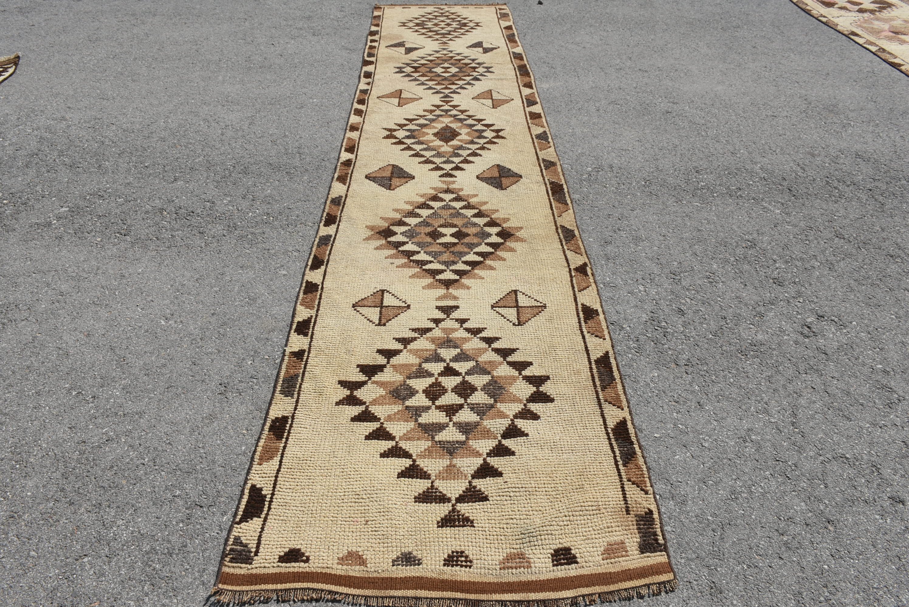 Oushak Rug, Turkish Rugs, Vintage Rug, Kitchen Rug, Hallway Rug, Beige Oushak Rug, Rugs for Stair, 3x13.7 ft Runner Rug