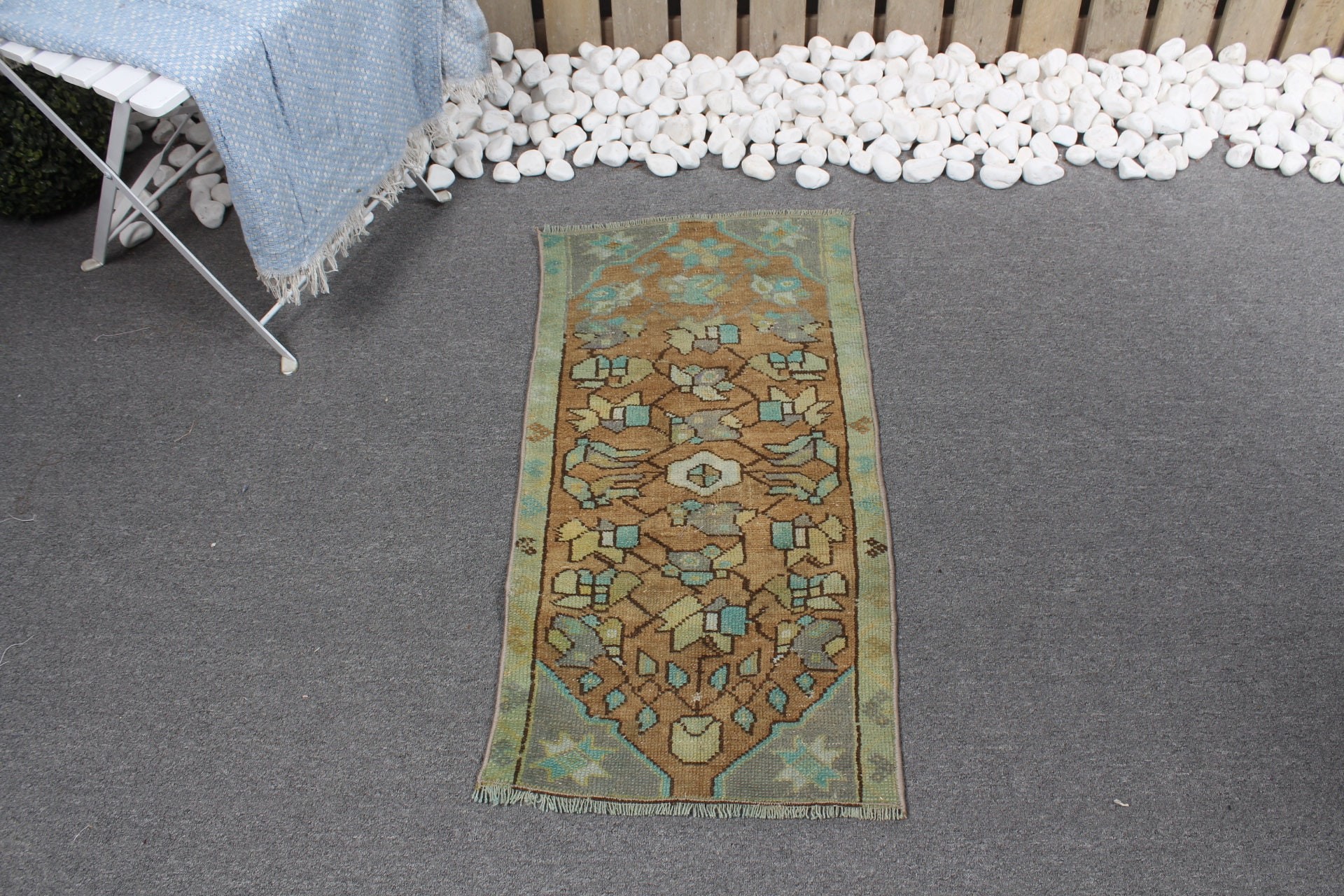 Türk Halısı, Kapı Paspası Halısı, 1.5x2.9 ft Küçük Halı, Kahverengi Yün Halı, Yün Halı, Mutfak Halısı, Duvara Asılı Halılar, Soğuk Halı, Vintage Halı