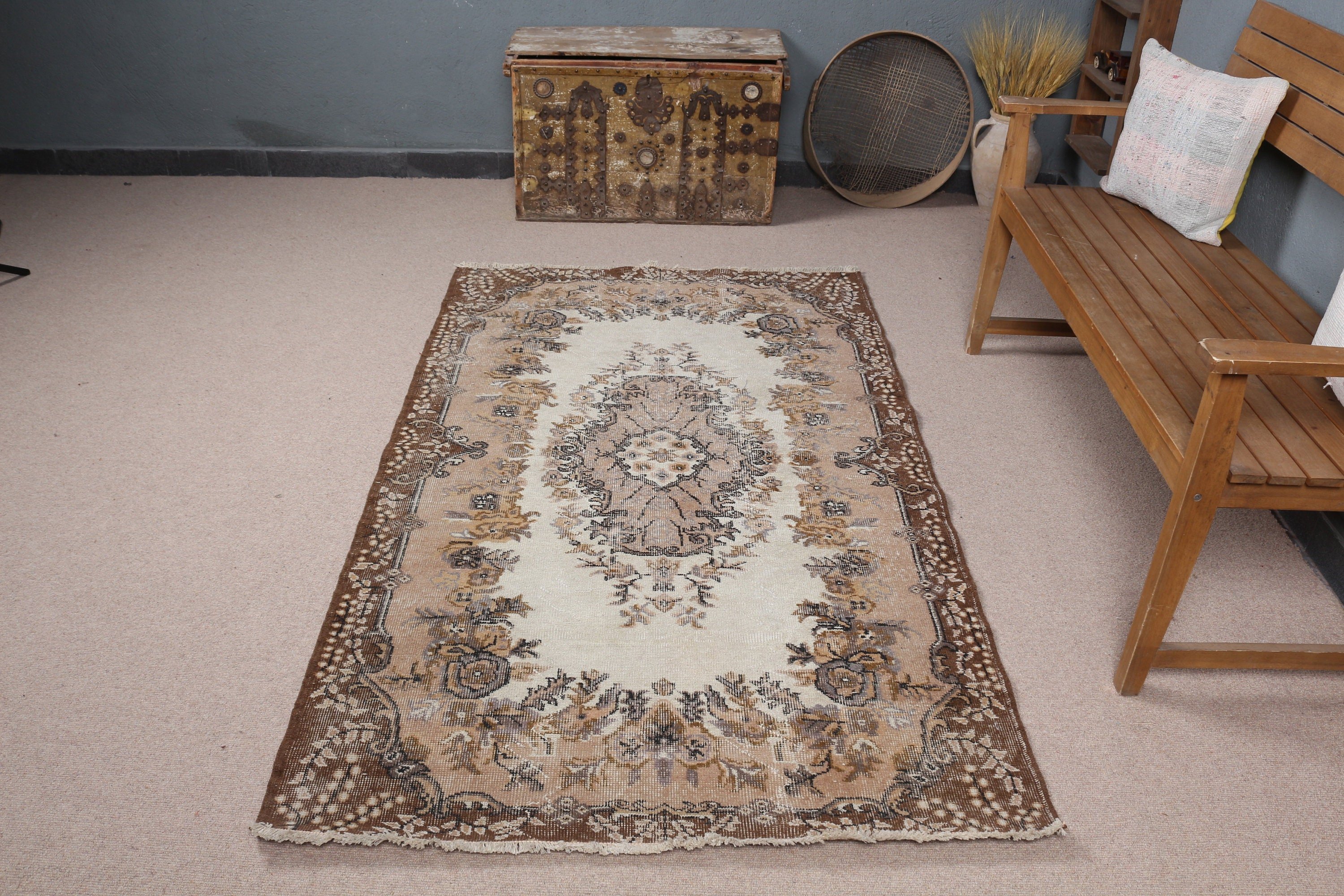 Organic Rugs, 3.8x6.5 ft Area Rug, Antique Rugs, Indoor Rugs, Bedroom Rug, Vintage Rug, Rugs for Indoor, Brown Oushak Rug, Turkish Rugs