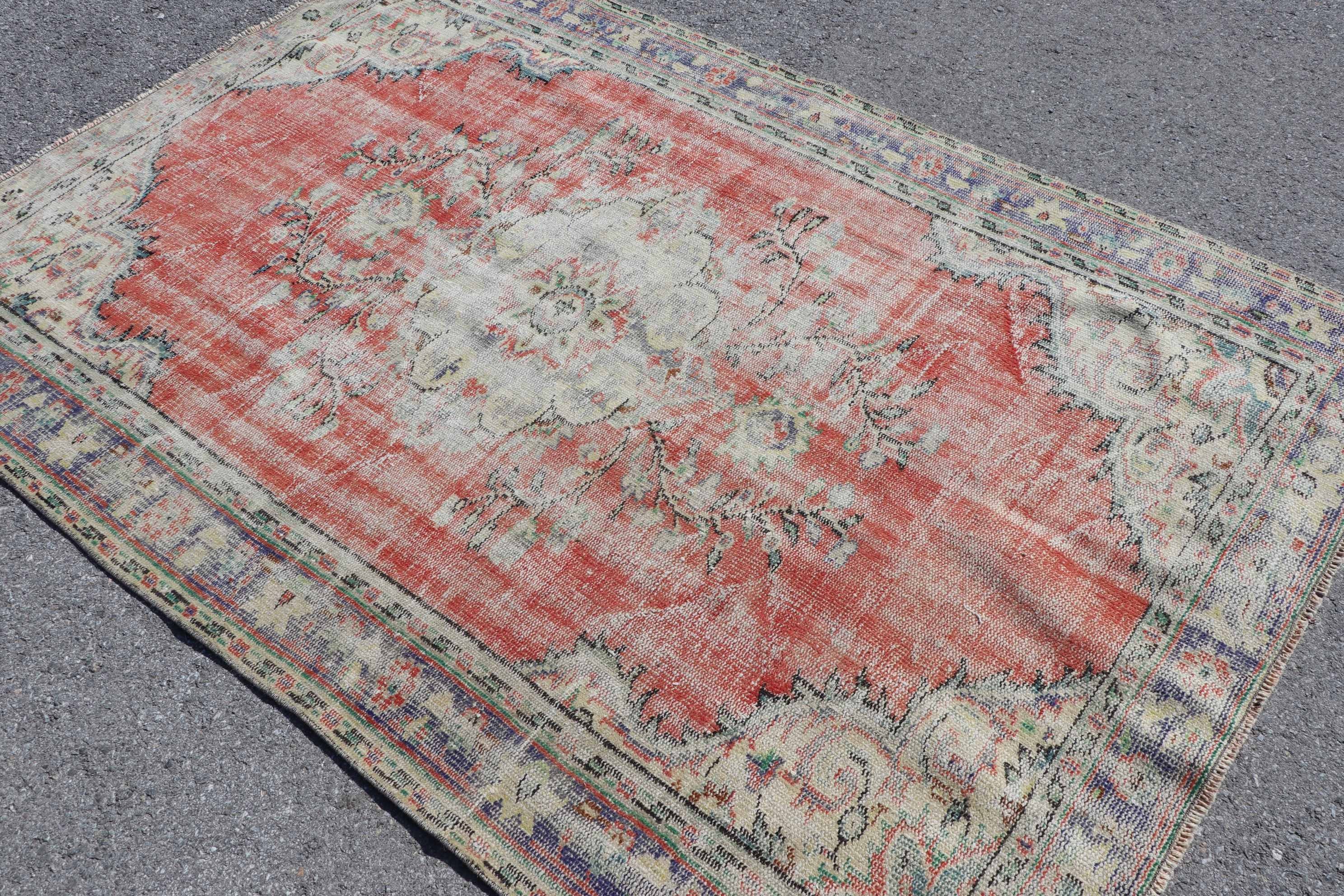 Vintage Rug, Boho Rug, Rugs for Nursery, Indoor Rugs, 5.1x7.3 ft Area Rug, Oriental Rug, Old Rug, Turkish Rug, Red Wool Rugs, Kitchen Rug