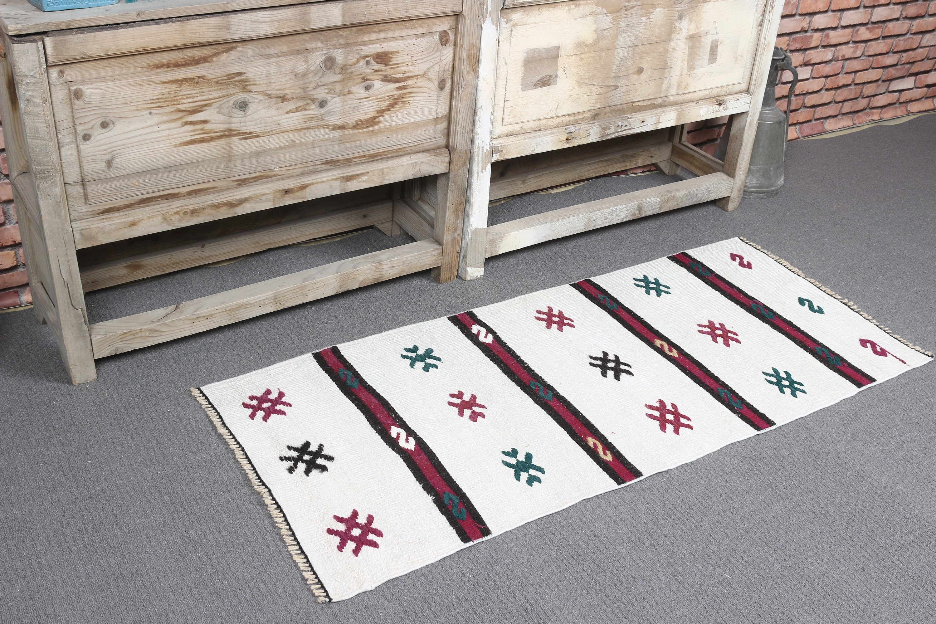 Hand Knotted Rug, Turkish Rug, Moroccan Rugs, White Wool Rug, Home Decor Rug, Vintage Rug, 1.8x4.2 ft Small Rugs, Nursery Rug, Car Mat Rugs