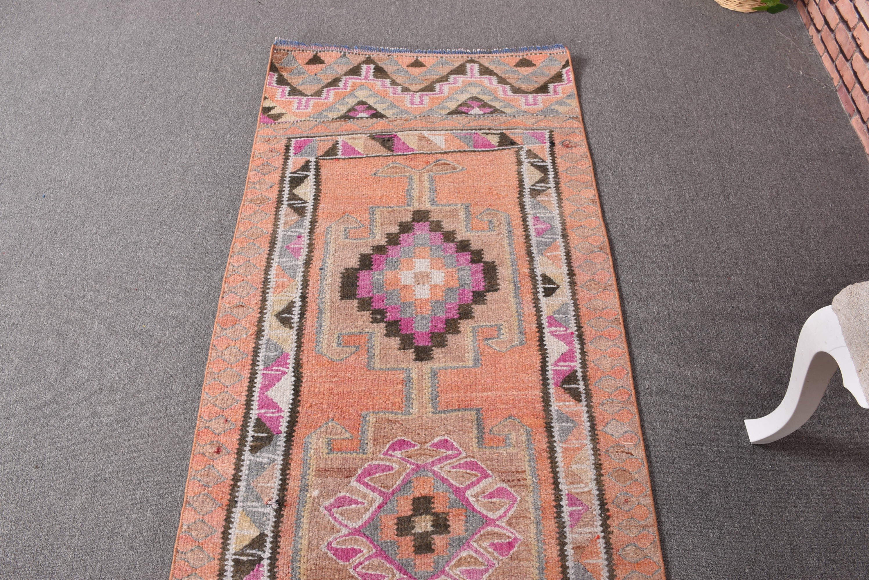 Floor Rug, Long Runner Rugs, Turkish Rug, Rugs for Runner, Vintage Rugs, Aztec Rugs, Statement Rug, Orange Boho Rugs, 2.6x9.9 ft Runner Rug