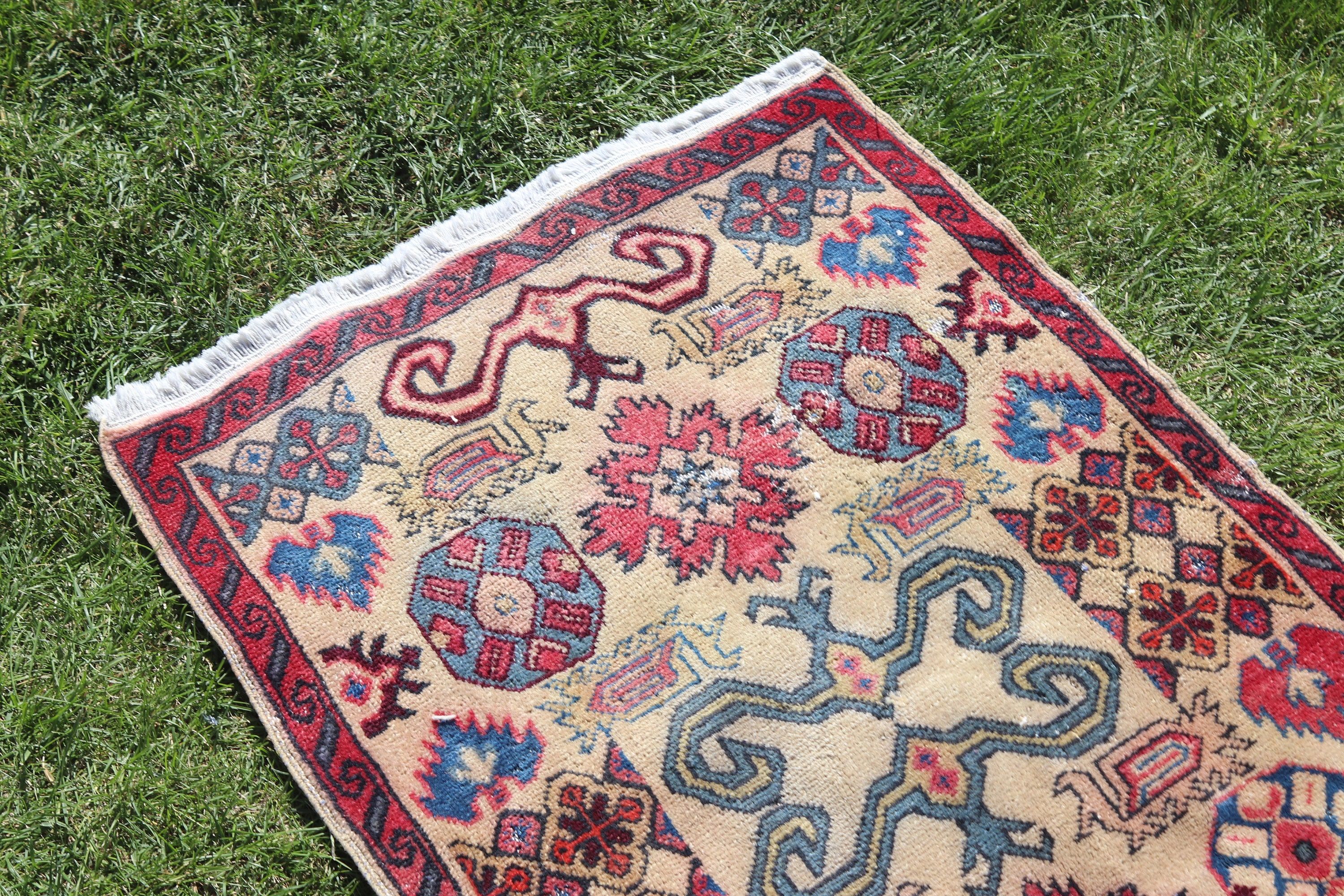 Vintage Halılar, Bej Ev Dekorasyonu Halıları, Türk Halısı, Mutfak Halıları, Kabile Halısı, 2.1x4.1 ft Küçük Halı, Banyo Halısı, Oryantal Halılar