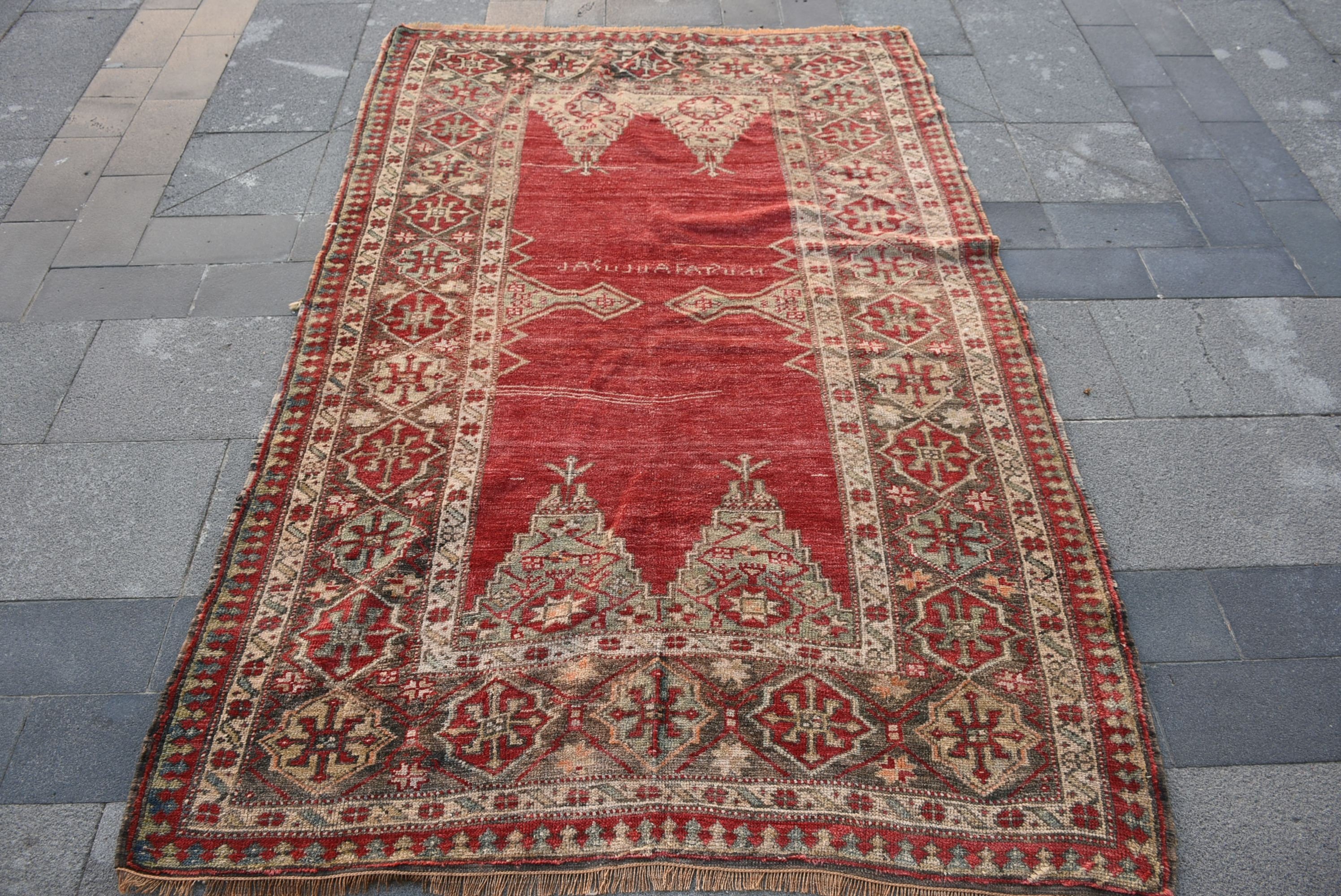 Anatolian Rug, Turkish Rugs, 4.2x6.7 ft Area Rug, Indoor Rugs, Home Decor Rug, Vintage Rug, Red Oriental Rug, Ethnic Rugs, Rugs for Kitchen