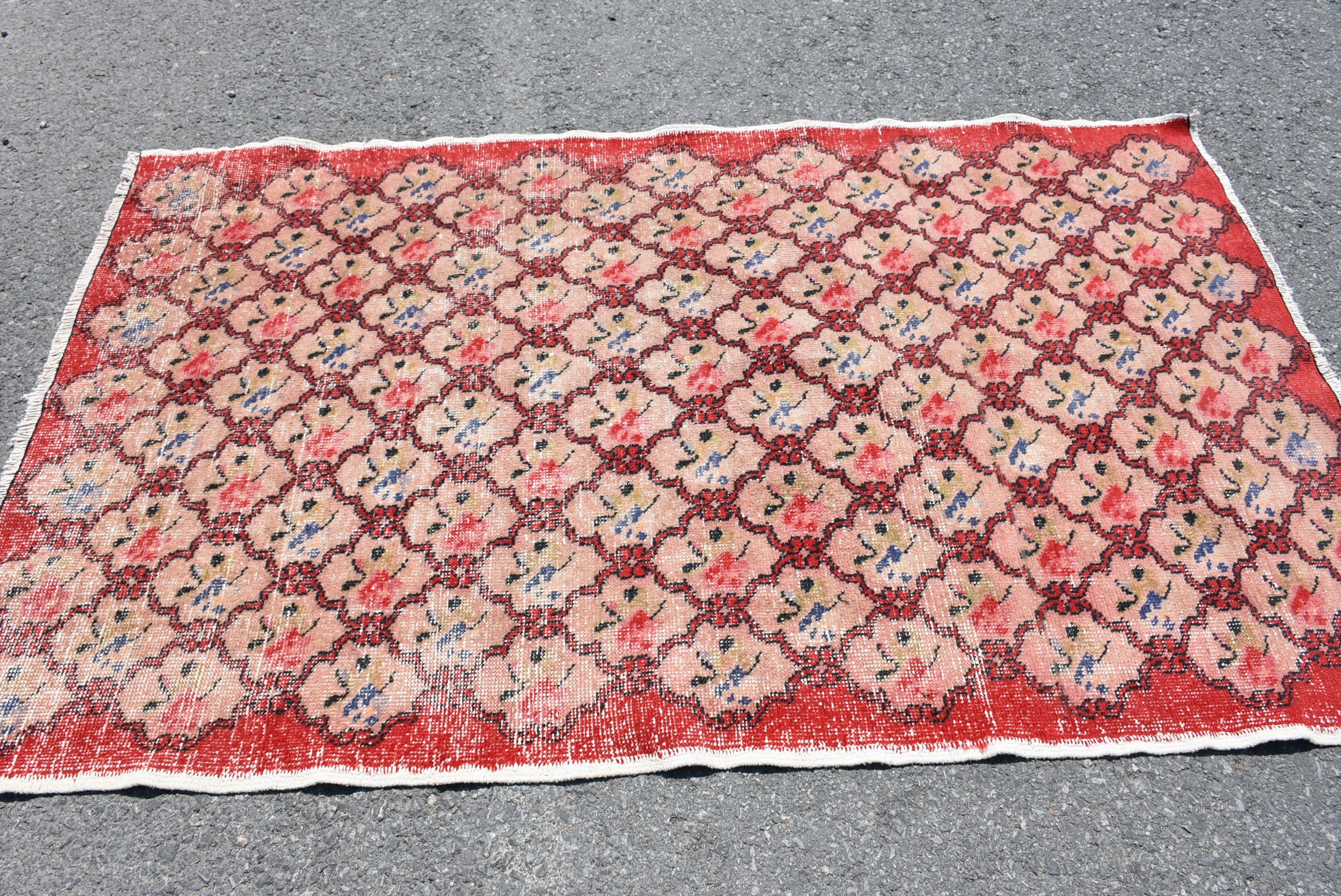 Living Room Rug, Bedroom Rugs, Anatolian Rug, Nursery Rug, Vintage Rug, Turkish Rug, Red  4.3x6.8 ft Area Rug, Abstract Rug