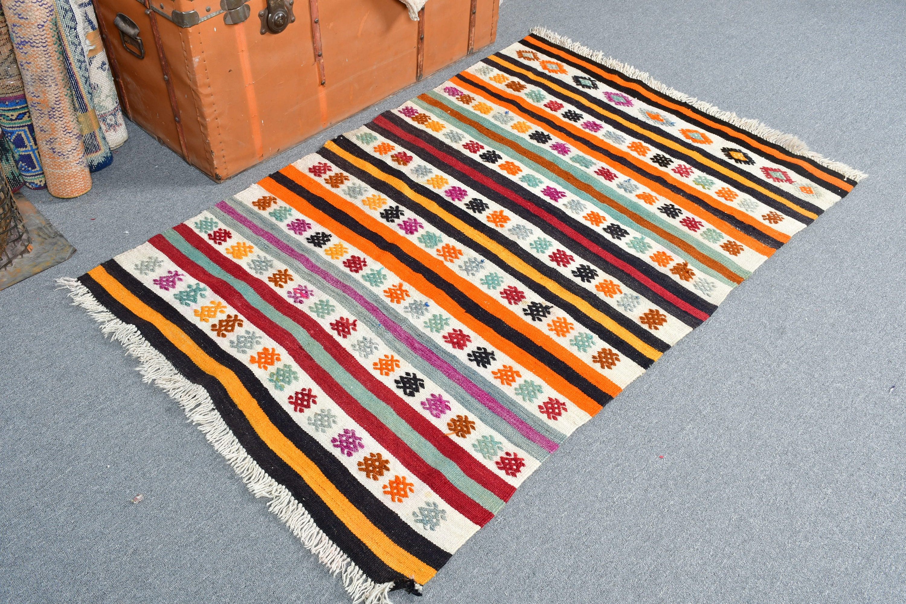 Nomadic Rugs, Antique Rugs, 3.2x4.9 ft Accent Rugs, Turkish Rug, Vintage Rug, Kilim, Nursery Rug, Floor Rugs, Rainbow Oushak Rug, Entry Rug