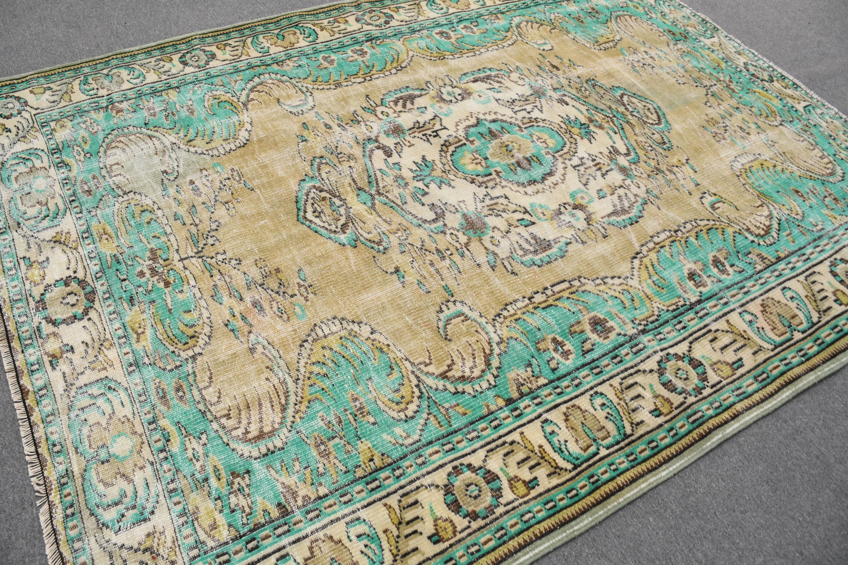 Dining Room Rug, Green Oriental Rug, Pale Rug, 6.4x8.5 ft Large Rug, Oushak Rugs, Living Room Rug, Antique Rug, Vintage Rug, Turkish Rug