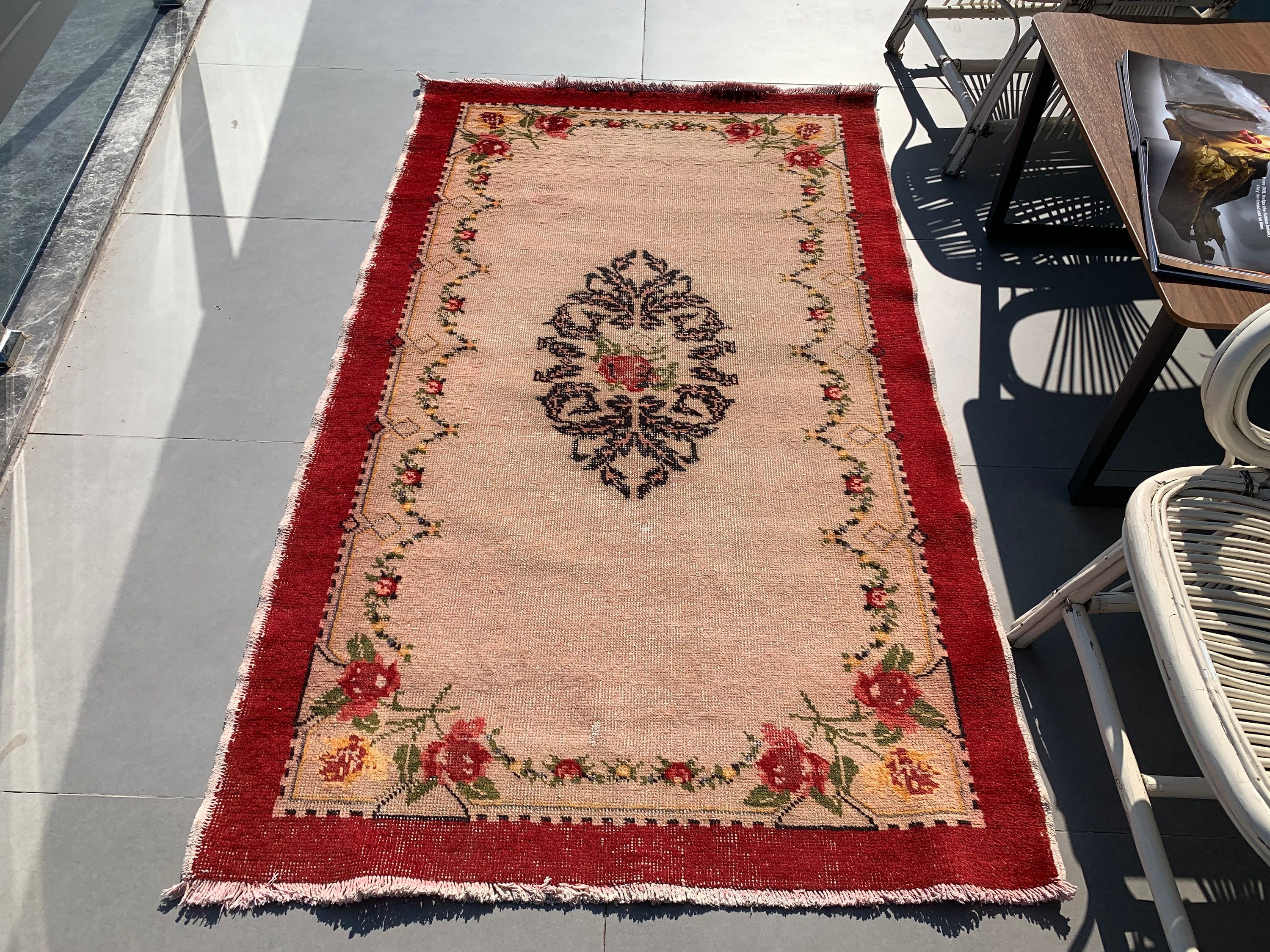 Red  3.5x5.9 ft Accent Rug, Rugs for Kitchen, Vintage Rugs, Antique Rugs, Turkish Rugs, Abstract Rugs, Entry Rug, Bedroom Rugs