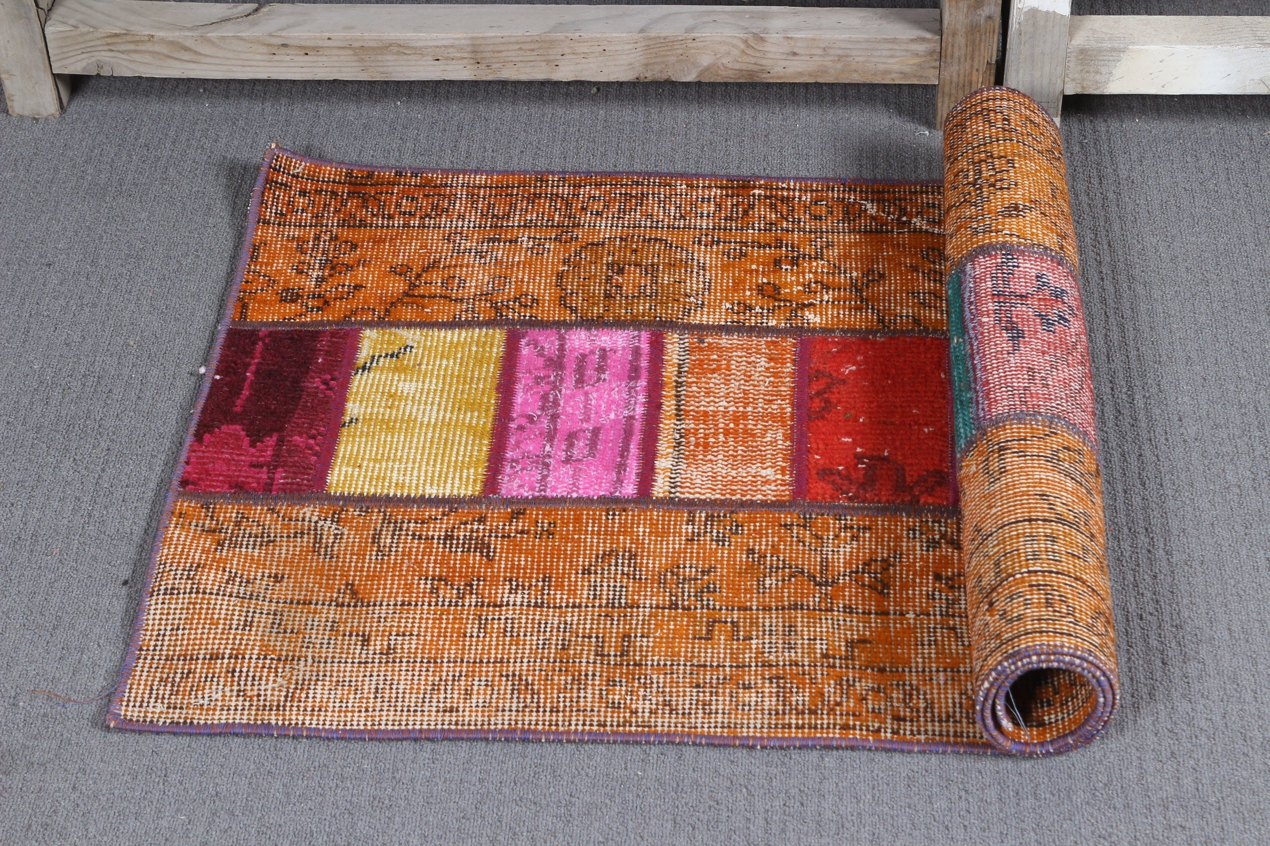Turkish Rug, 2x4.2 ft Small Rugs, Anatolian Rug, Wall Hanging Rug, Orange Home Decor Rugs, Vintage Rug, Bathroom Rugs