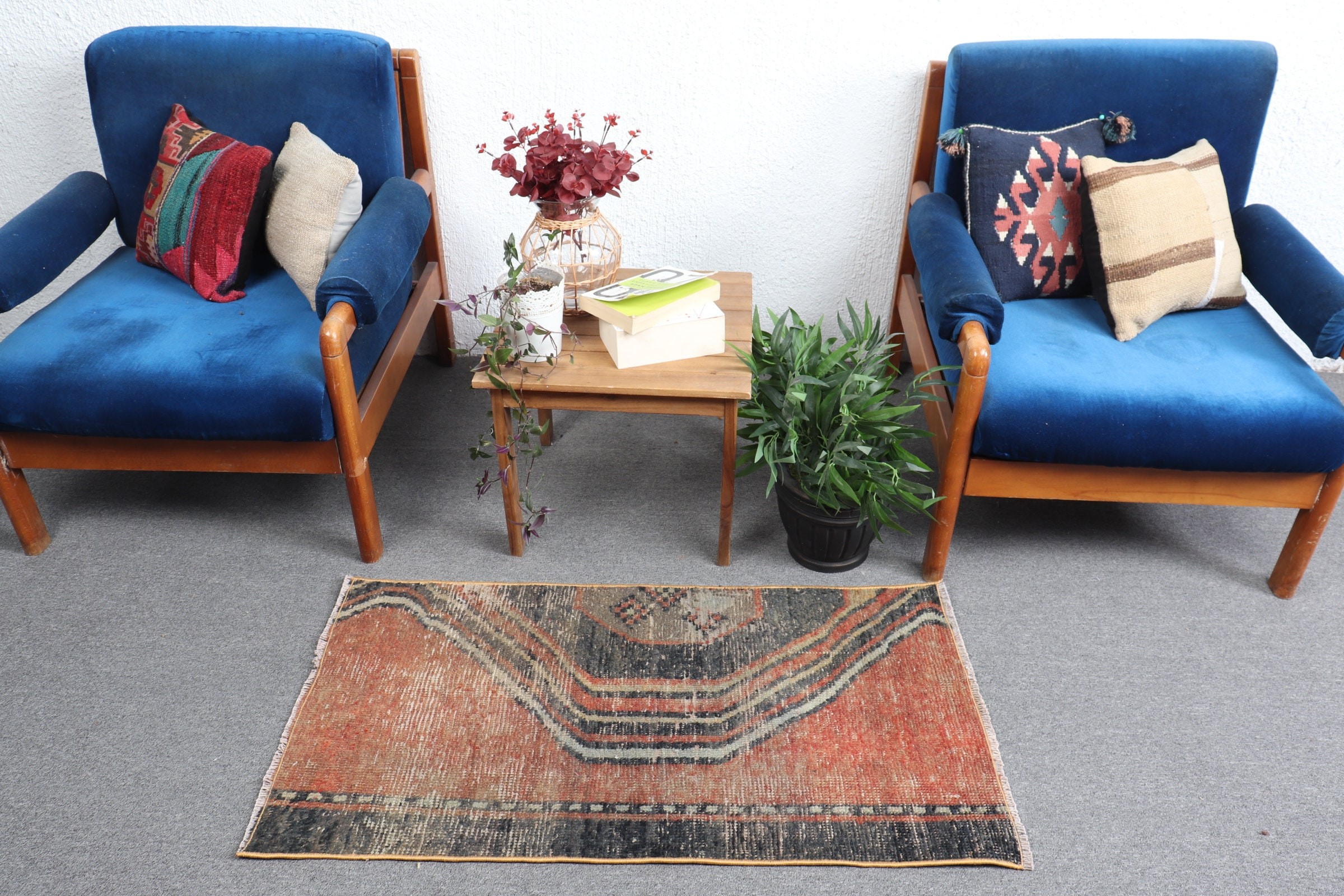 Rugs for Bathroom, Car Mat Rug, Nursery Rugs, Vintage Rug, Anatolian Rug, Red  1.9x3.5 ft Small Rug, Turkish Rug, Oushak Rug