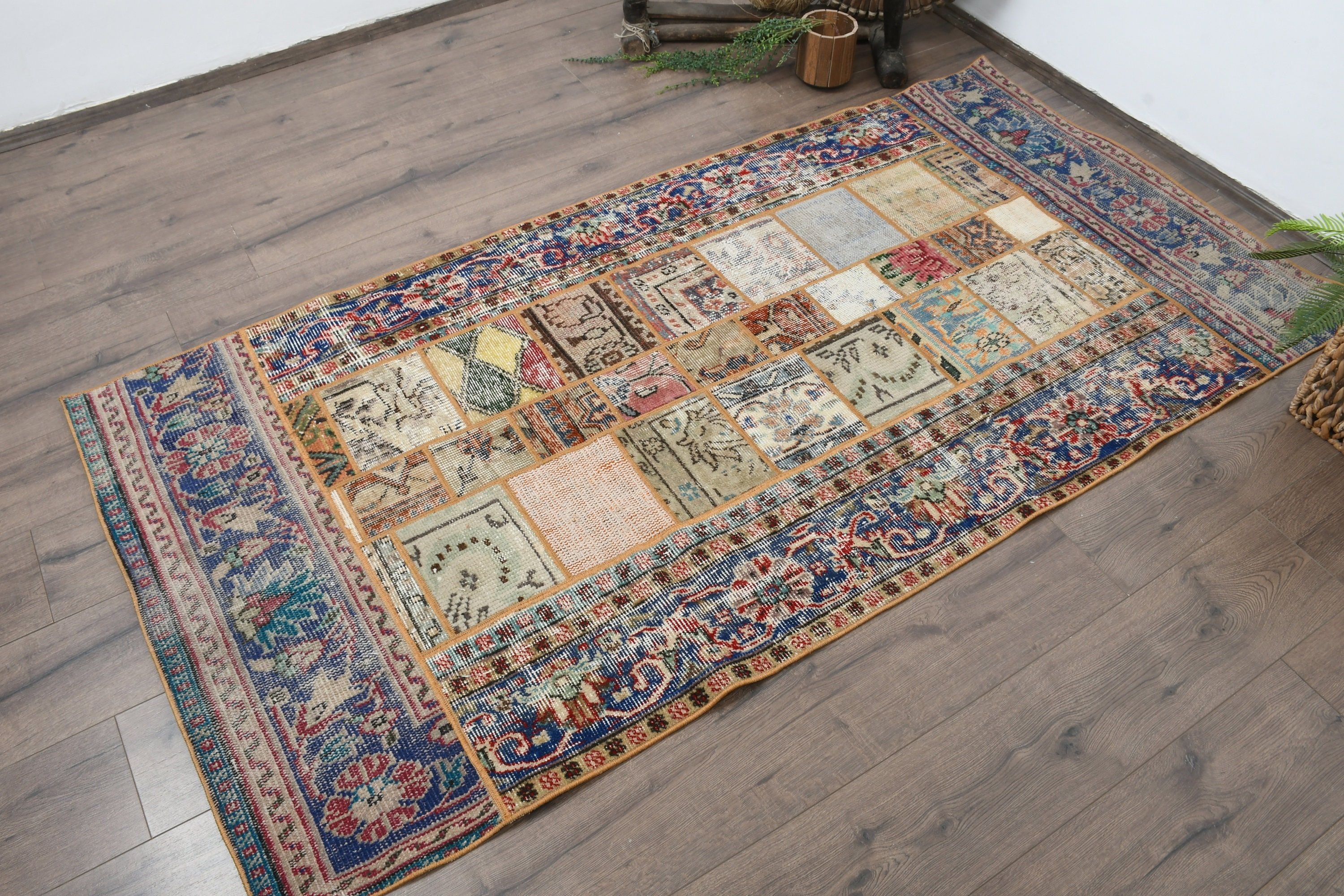 Nursery Rug, Rugs for Bedroom, Blue Antique Rugs, Vintage Rugs, Kitchen Rugs, Turkish Rug, Entry Rug, Wool Rug, 3.4x6.9 ft Accent Rug