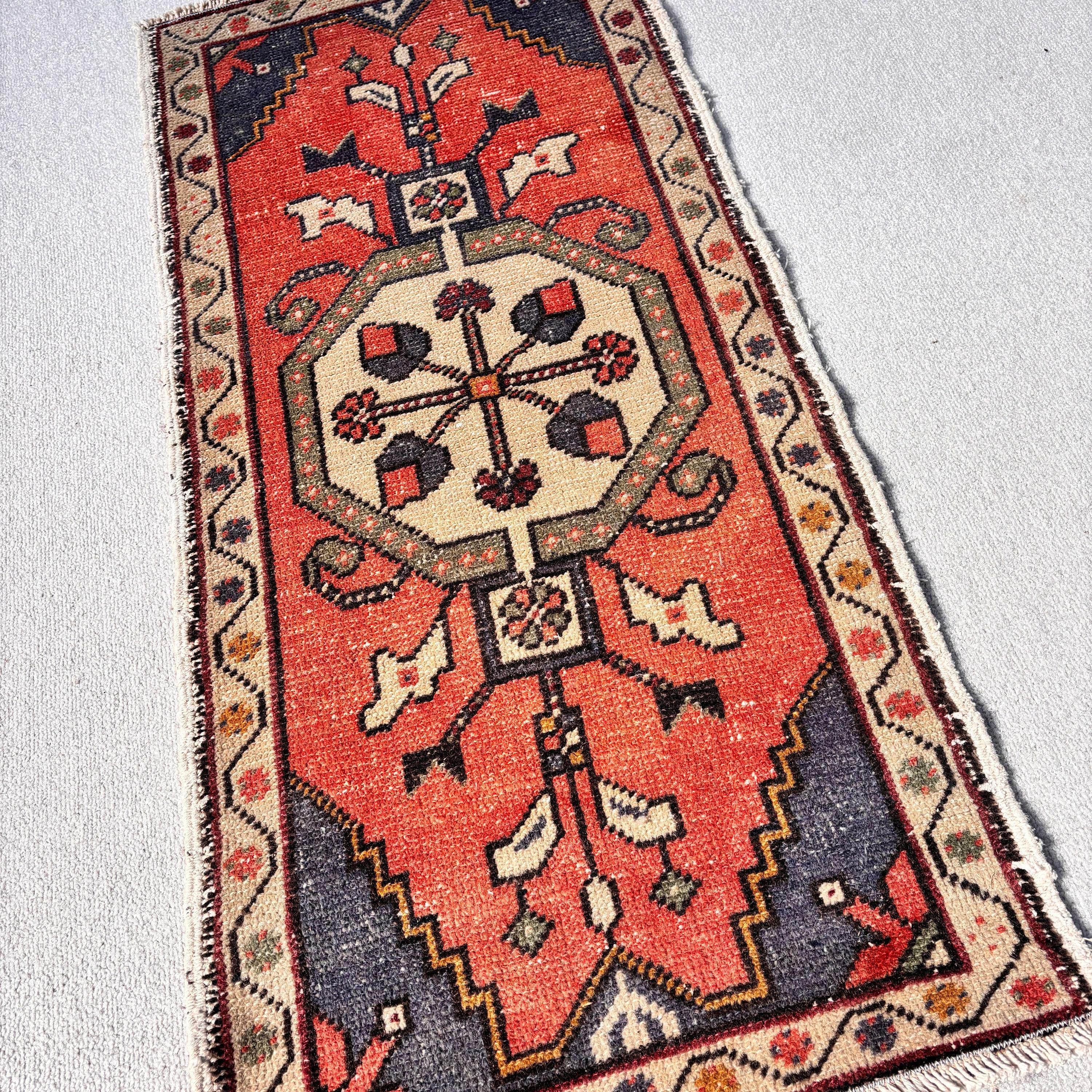 Wall Hanging Rug, Turkish Rugs, Cool Rugs, Red Boho Rug, 1.6x3.5 ft Small Rug, Vintage Rugs, Kitchen Rugs, Rugs for Car Mat, Bathroom Rugs