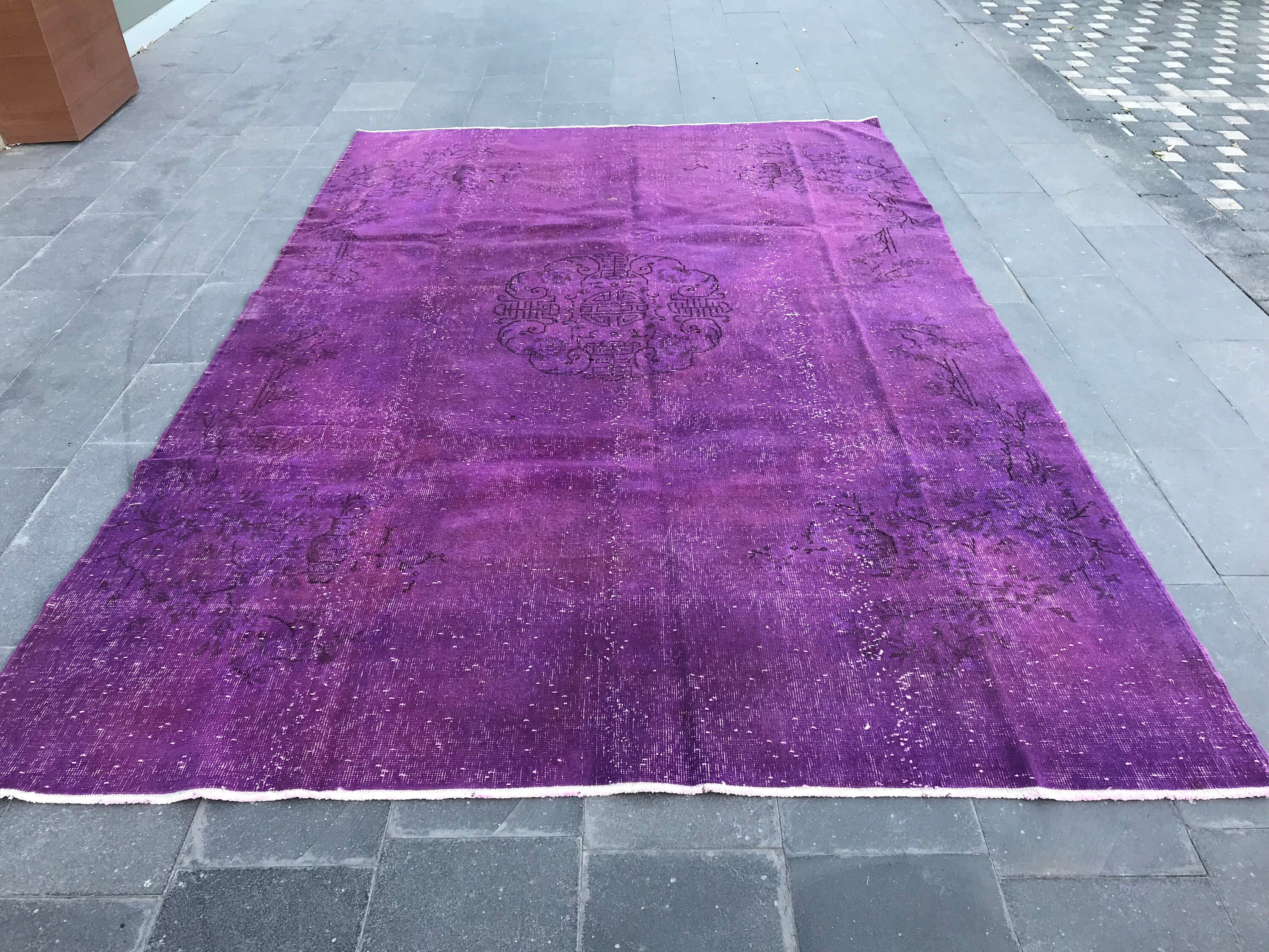 Cool Rug, Rugs for Saloon, Turkish Rug, 7x10.9 ft Oversize Rugs, Vintage Rug, Purple Cool Rug, Home Decor Rug, Salon Rug, Living Room Rugs