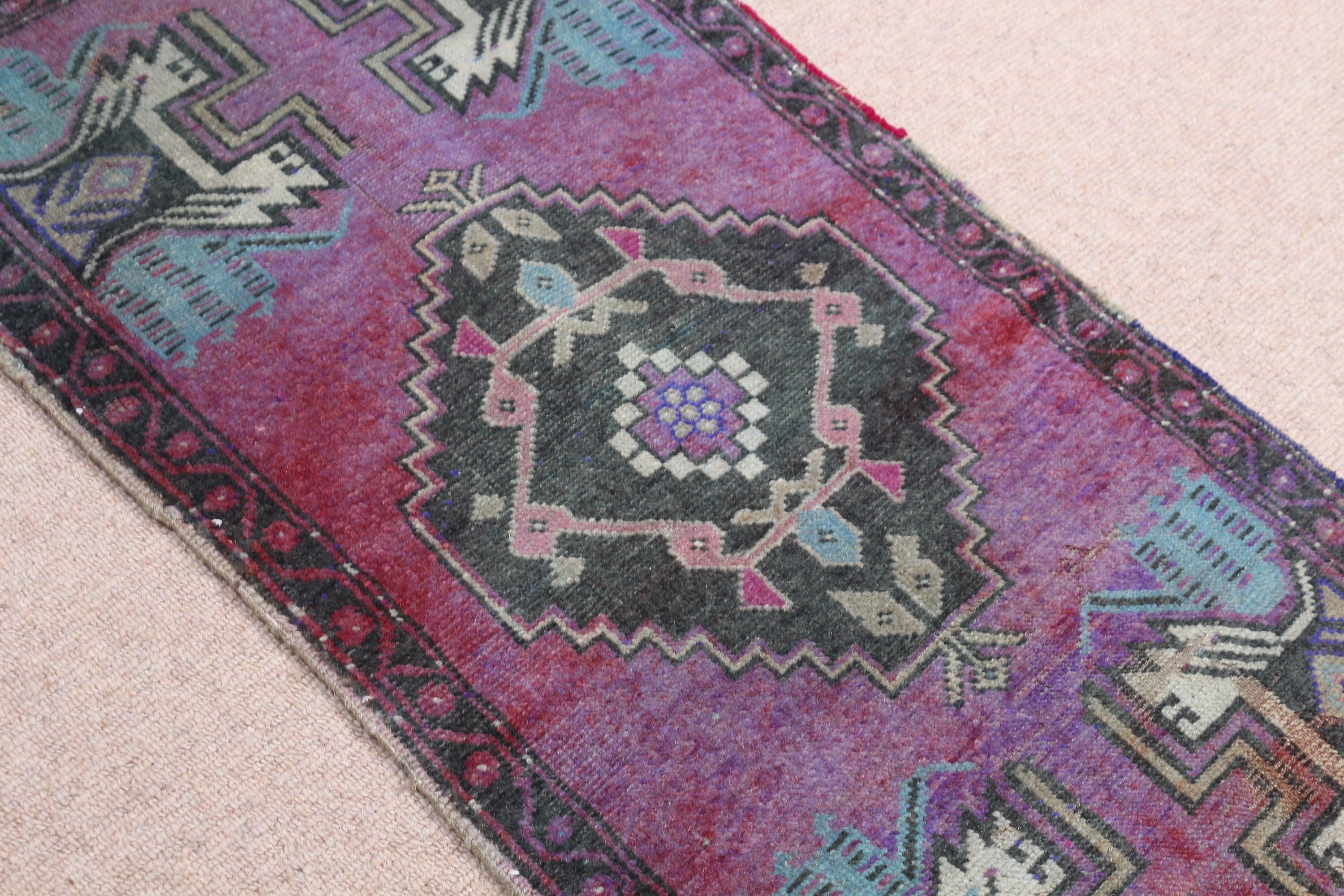 Antique Rug, Rugs for Entry, Car Mat Rug, Turkish Rug, 1.6x3.2 ft Small Rug, Vintage Rug, Purple Home Decor Rug, Kitchen Rug, Entry Rug