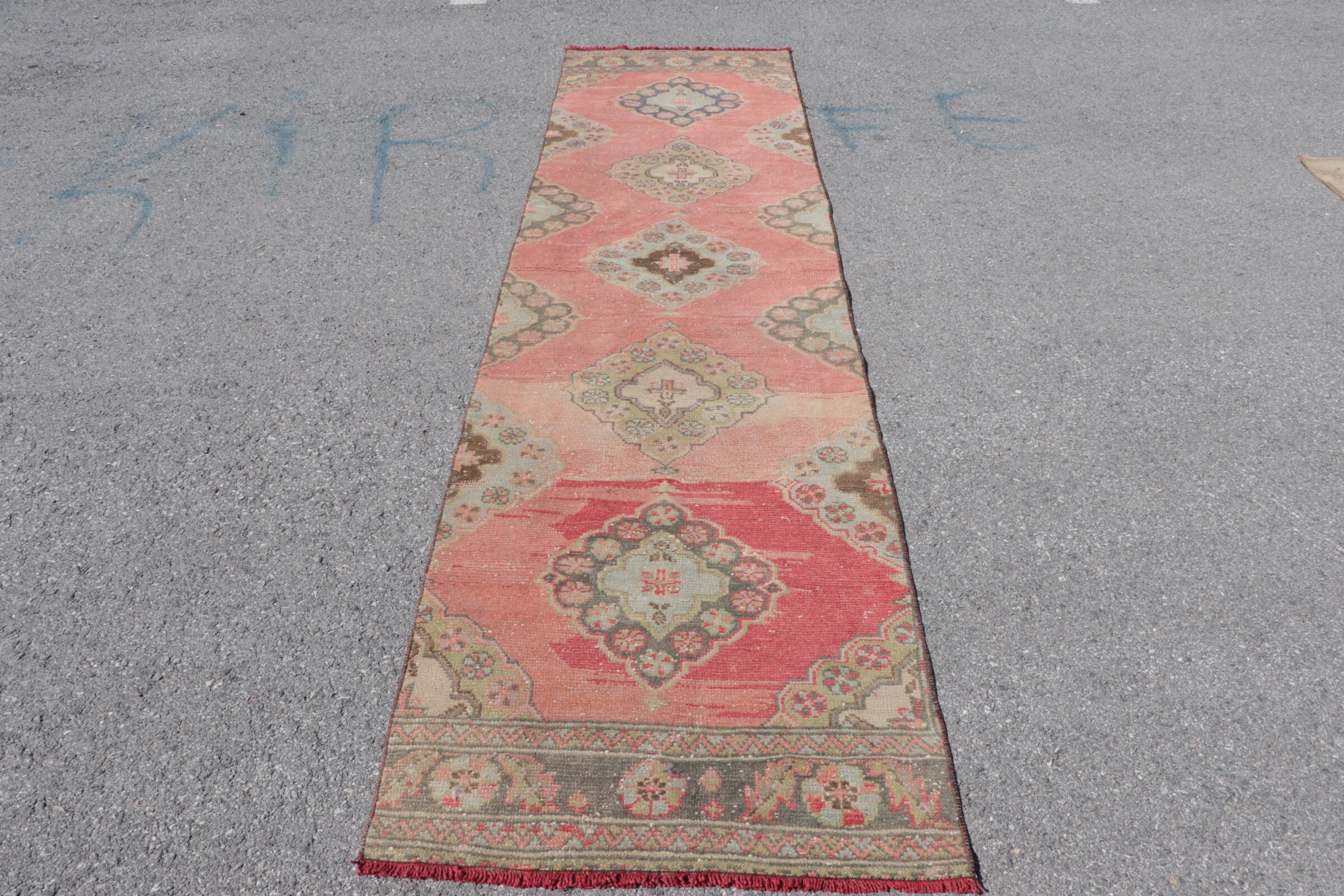 Art Rug, Vintage Rugs, Corridor Rug, Kitchen Rug, 2.6x10.5 ft Runner Rug, Oushak Rug, Wool Rug, Red Home Decor Rugs, Turkish Rugs, Boho Rug