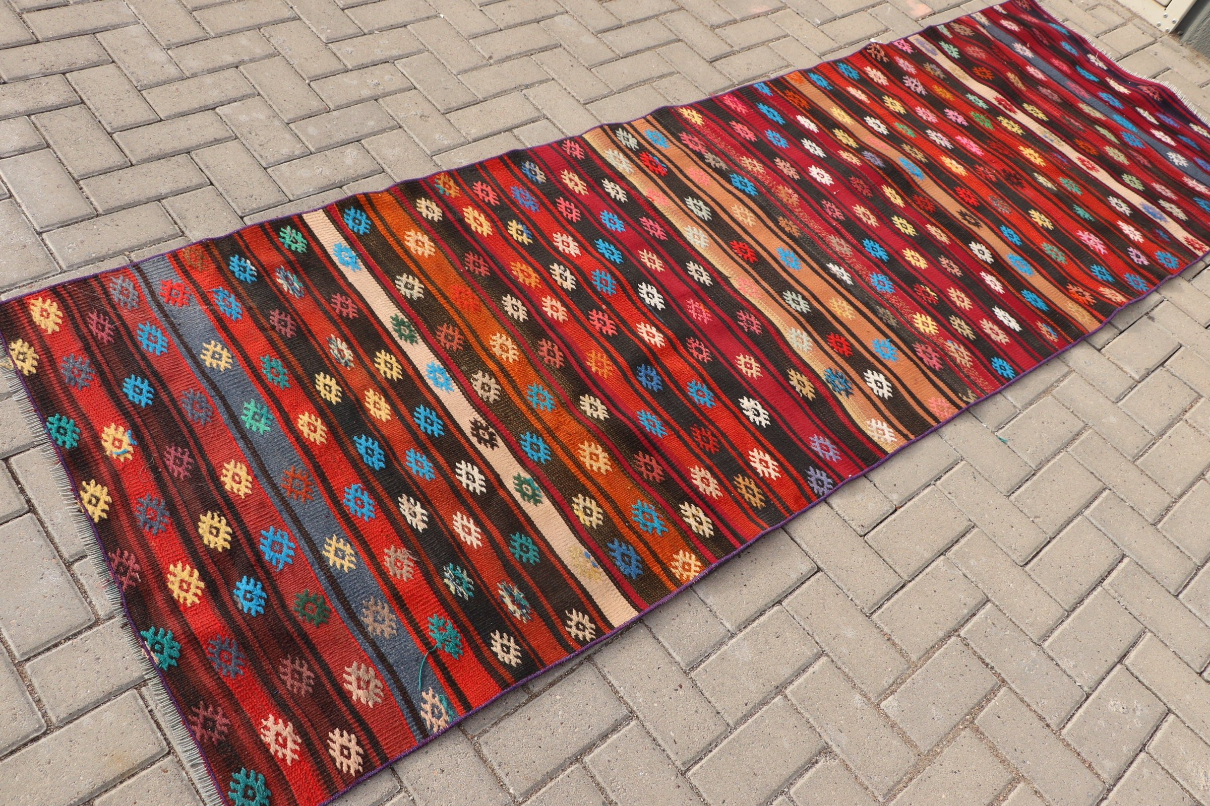 Hallway Rug, Vintage Rugs, Turkish Rugs, Kilim, Kitchen Rugs, Antique Rugs, 3.2x9.4 ft Runner Rug, Rainbow Home Decor Rug, Anatolian Rug