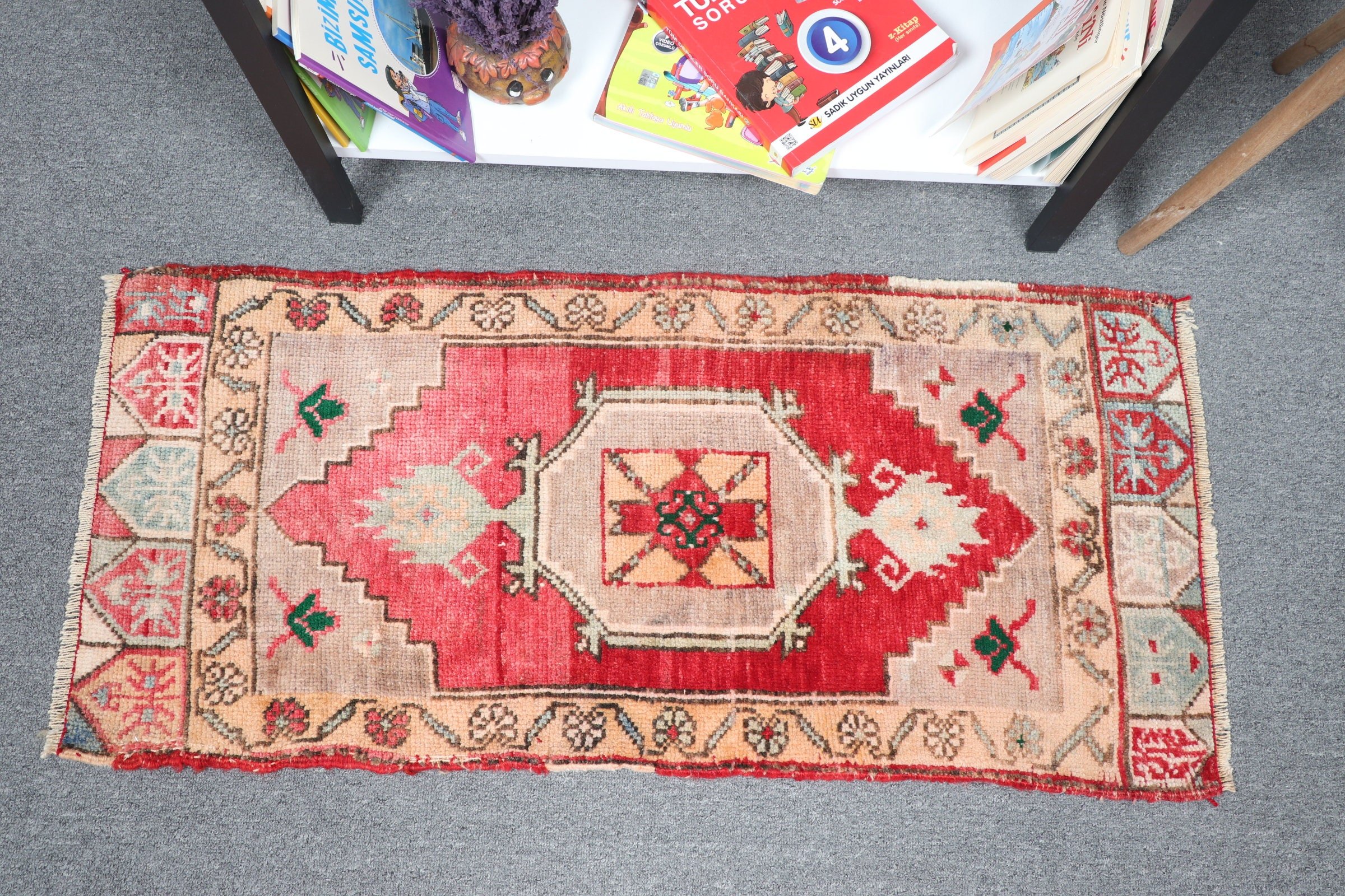 Turkish Rug, Floor Rugs, Rugs for Wall Hanging, Red Wool Rug, Bath Rug, Door Mat Rug, Vintage Rug, Bedroom Rug, 1.5x3.3 ft Small Rug