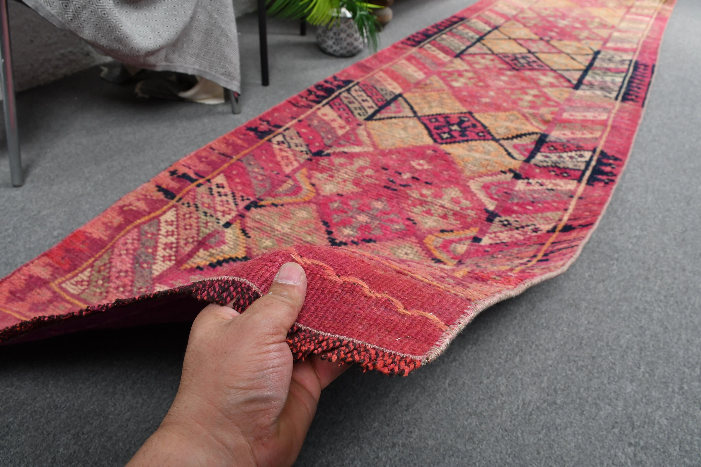 Pink Moroccan Rugs, Vintage Rug, 2.5x12.5 ft Runner Rug, Stair Rug, Cool Rug, Corridor Rug, Turkish Rug, Rugs for Stair